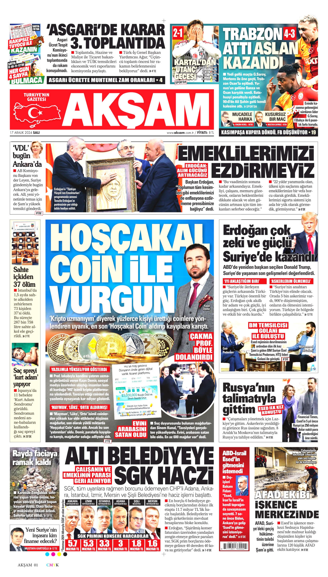 AKŞAM gazetesinin 17 Aralık 2024 tarihli birinci sayfası