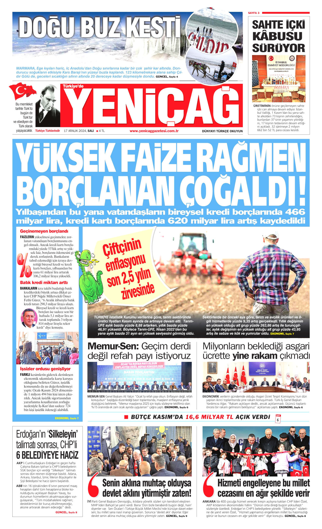 YENİÇAĞ gazetesinin 17 Aralık 2024 tarihli birinci sayfası