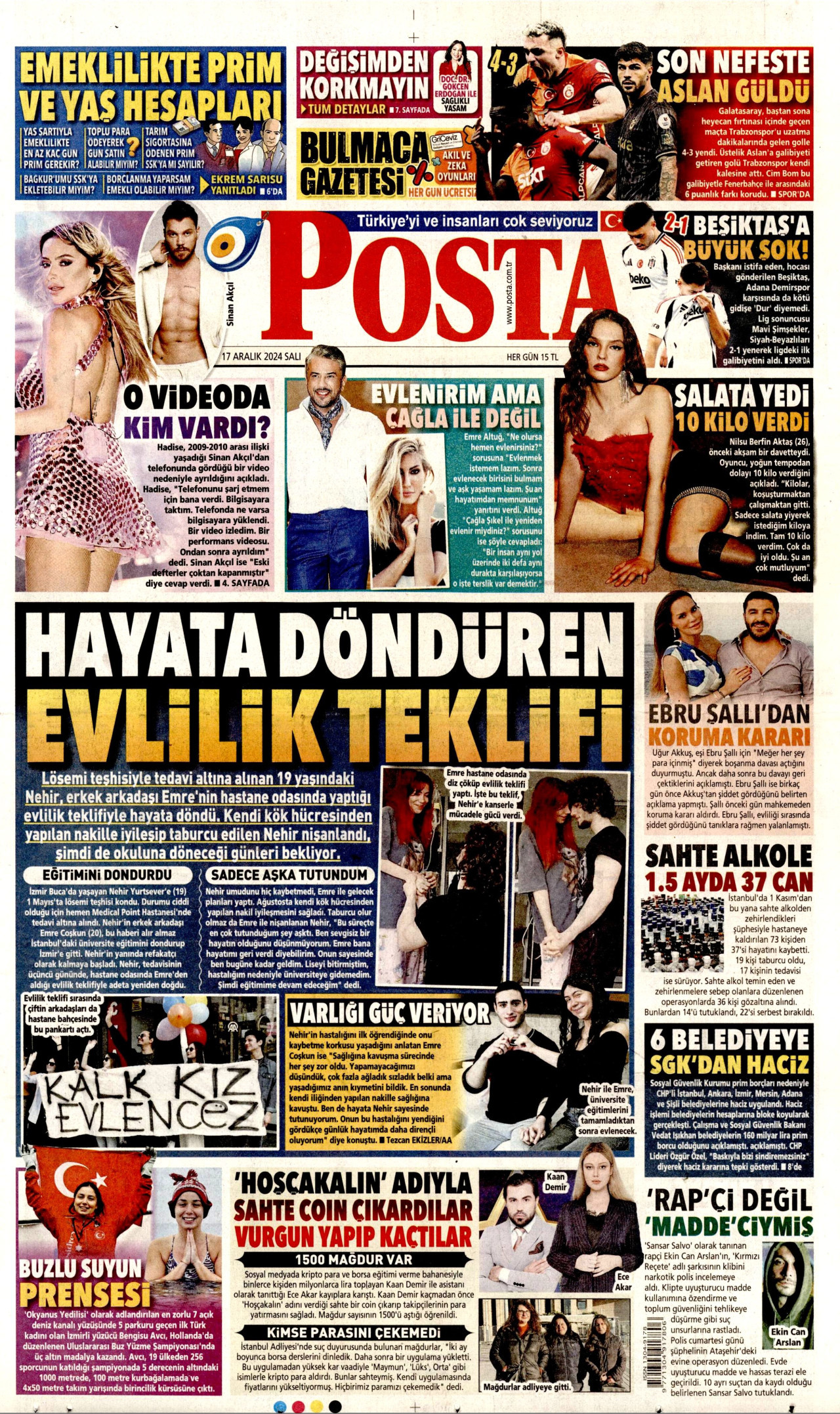 POSTA gazetesinin 17 Aralık 2024 tarihli birinci sayfası