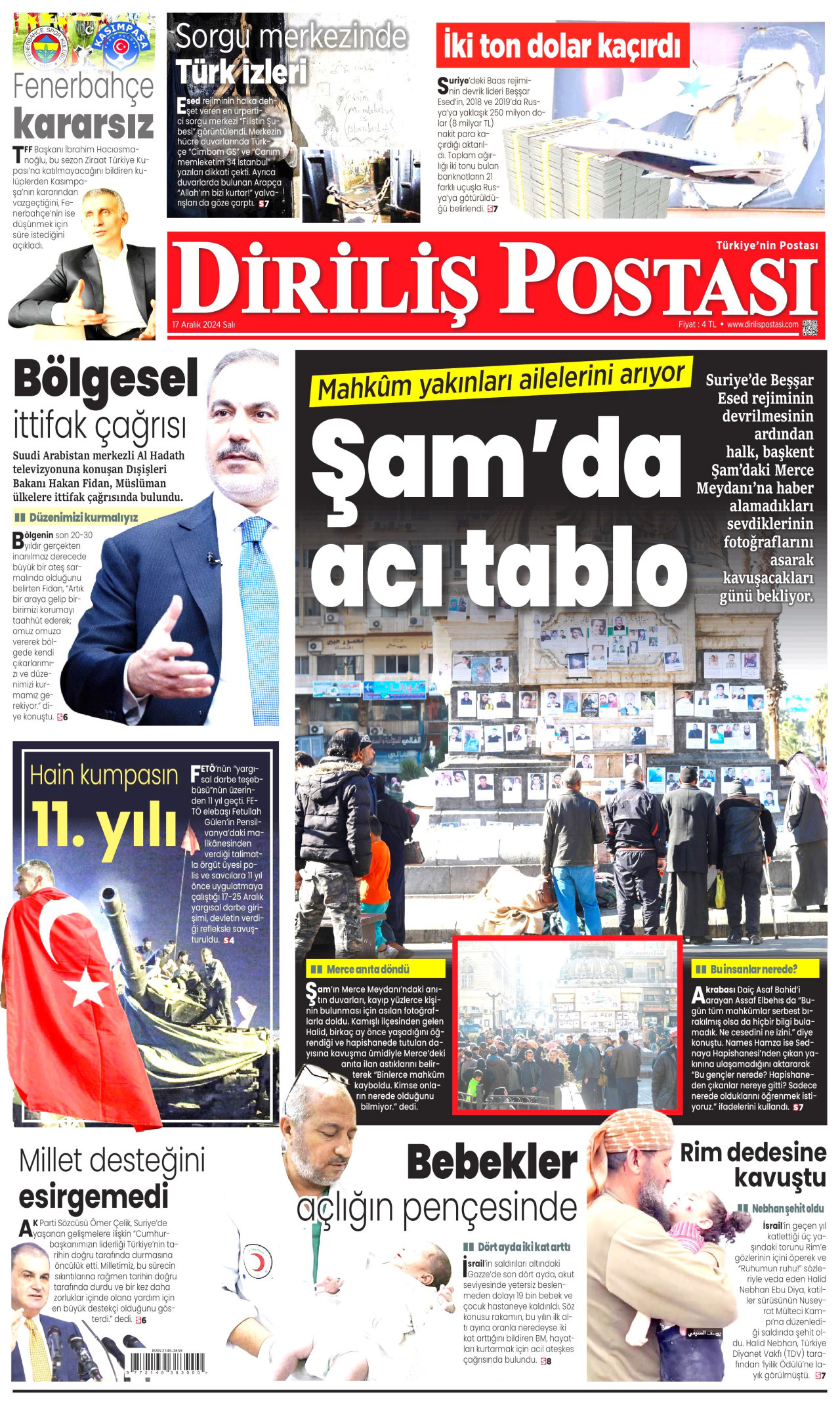 DİRİLİŞ POSTASI gazetesinin 17 Aralık 2024 tarihli birinci sayfası