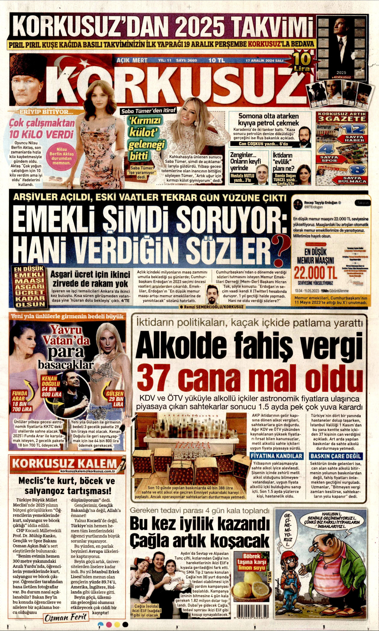 KORKUSUZ gazetesinin 17 Aralık 2024 tarihli birinci sayfası