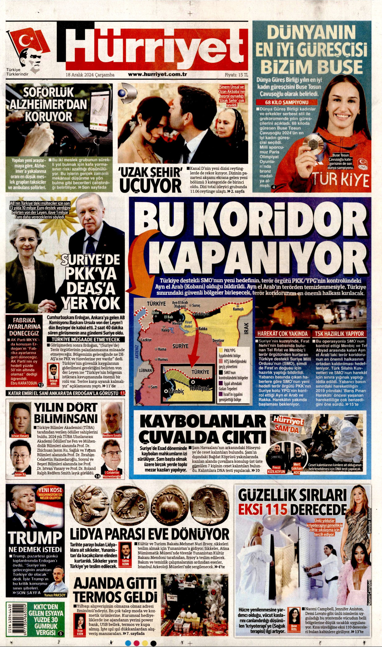 HÜRRİYET gazetesinin 18 Aralık 2024 tarihli birinci sayfası