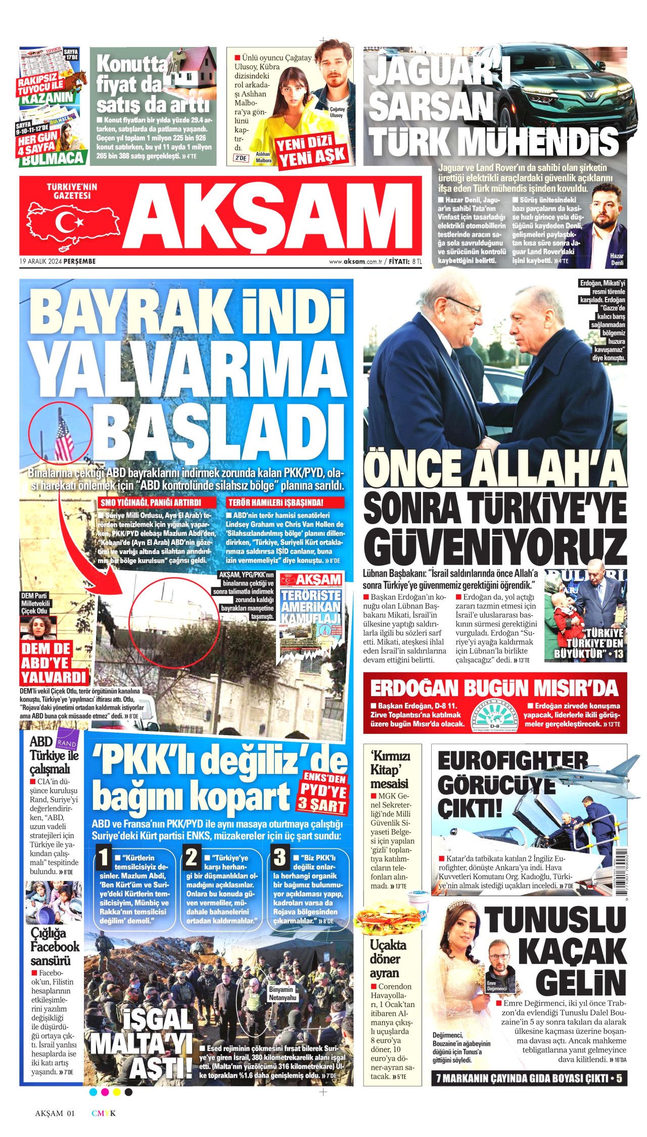 AKŞAM gazetesinin 19 Aralık 2024 tarihli birinci sayfası