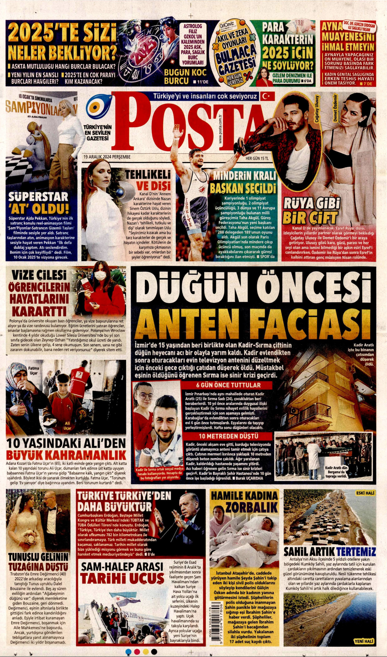 POSTA gazetesinin 19 Aralık 2024 tarihli birinci sayfası