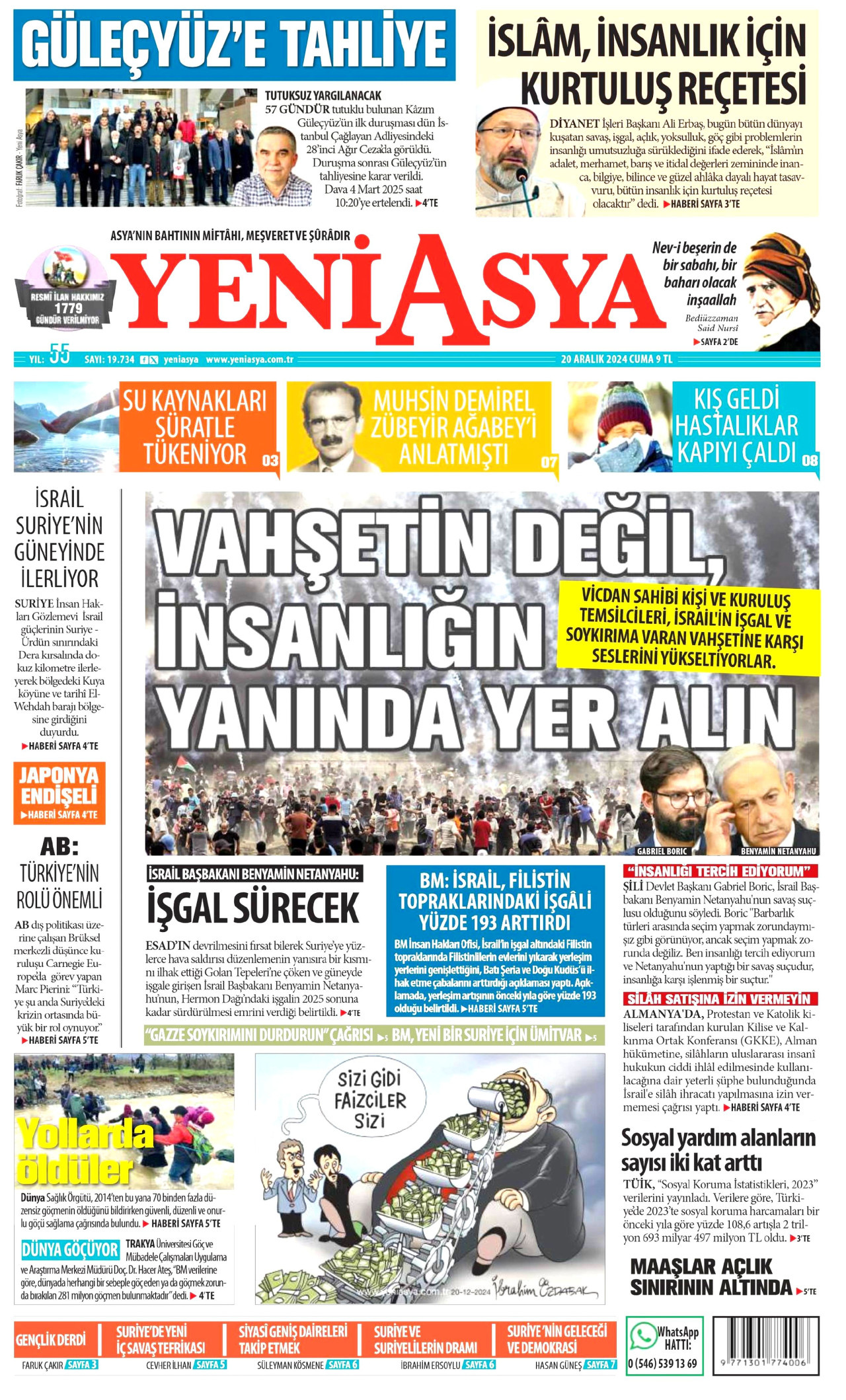 YENİ ASYA gazetesinin 20 Aralık 2024 tarihli birinci sayfası