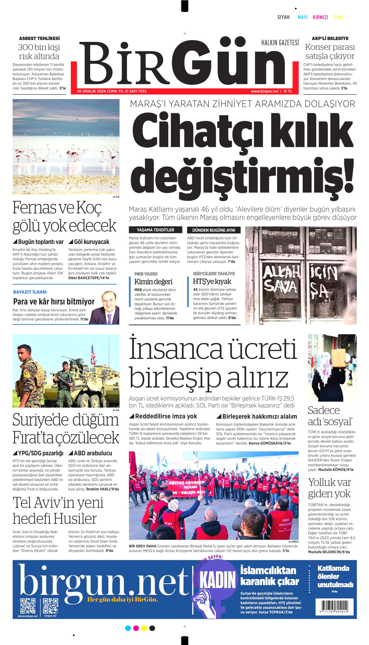 BİRGÜN gazetesinin 20 Aralık 2024 tarihli birinci sayfası