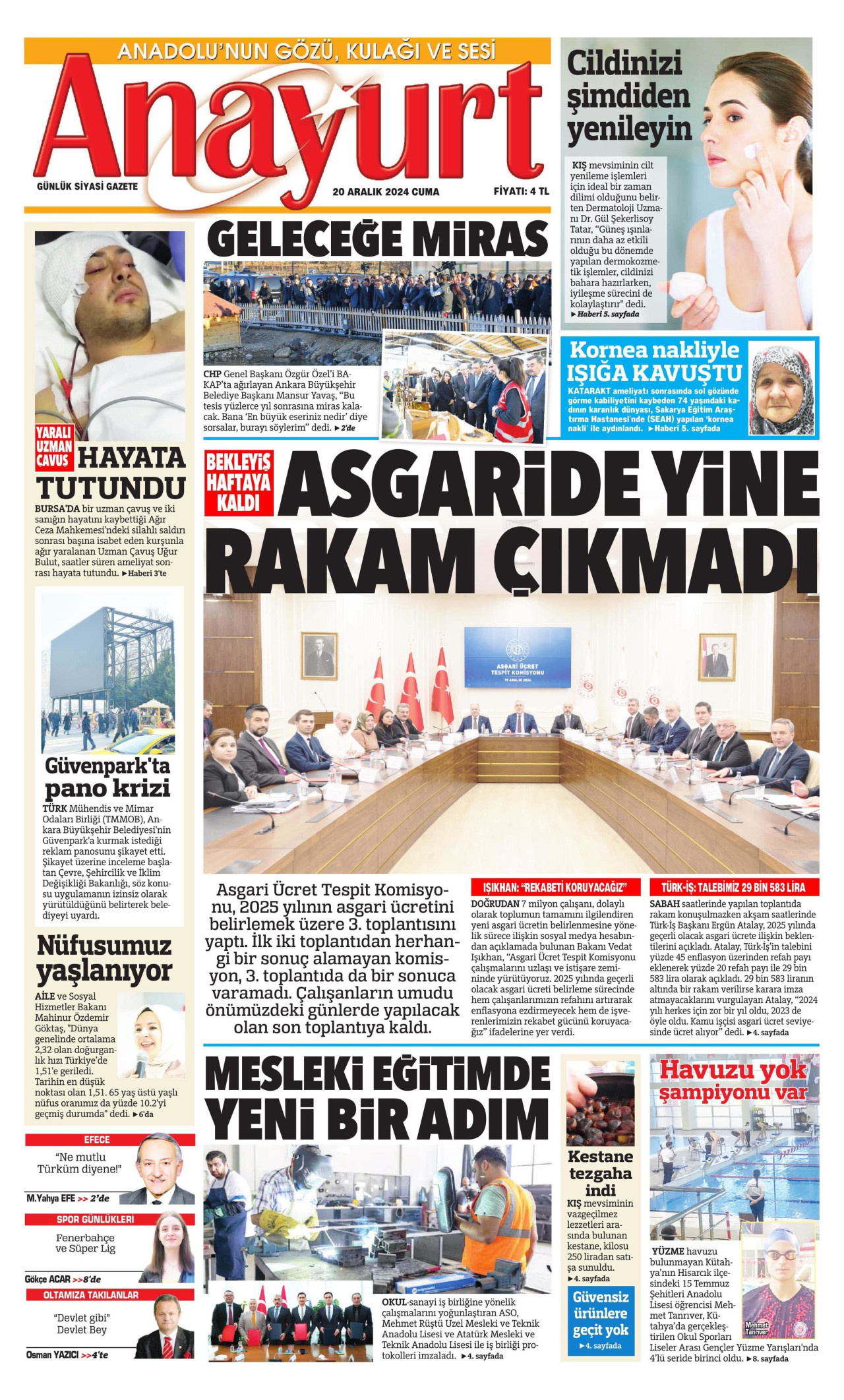 ANAYURT gazetesinin 20 Aralık 2024 tarihli birinci sayfası