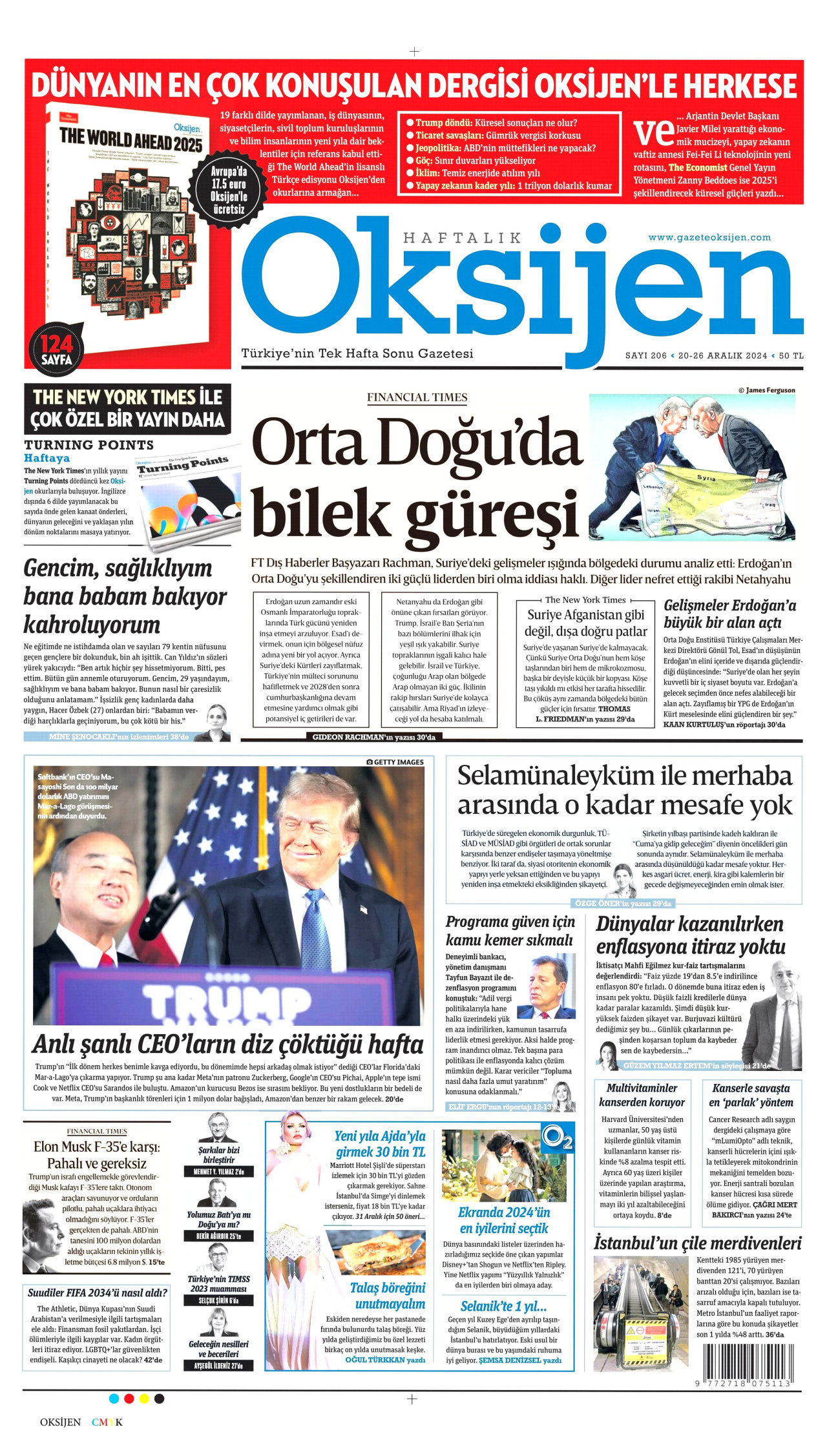 OKSİJEN gazetesinin 20 Aralık 2024 tarihli birinci sayfası