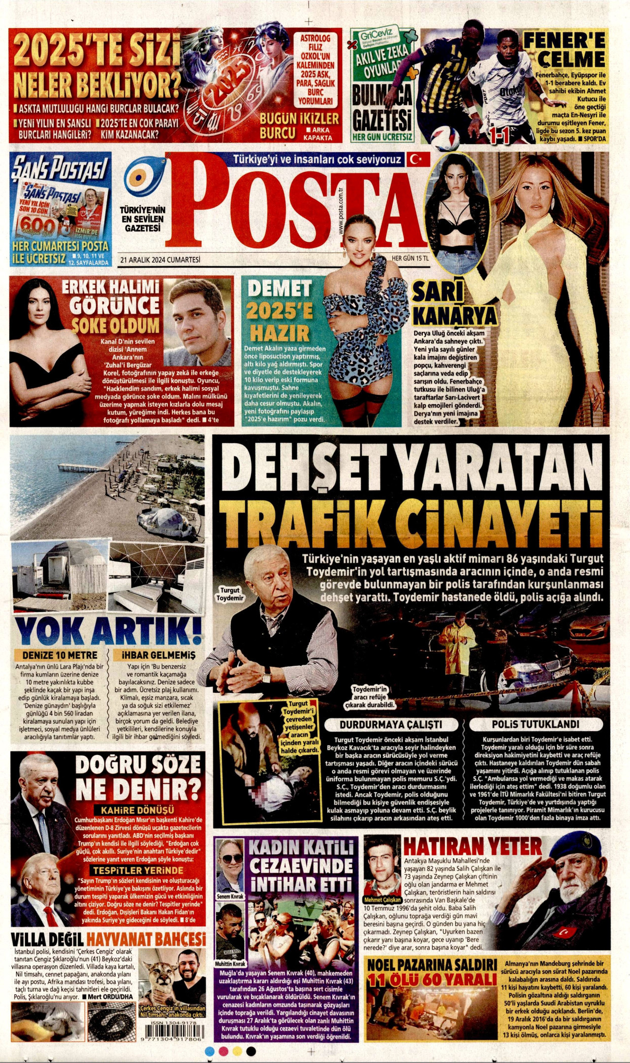 POSTA gazetesinin 21 Aralık 2024 tarihli birinci sayfası