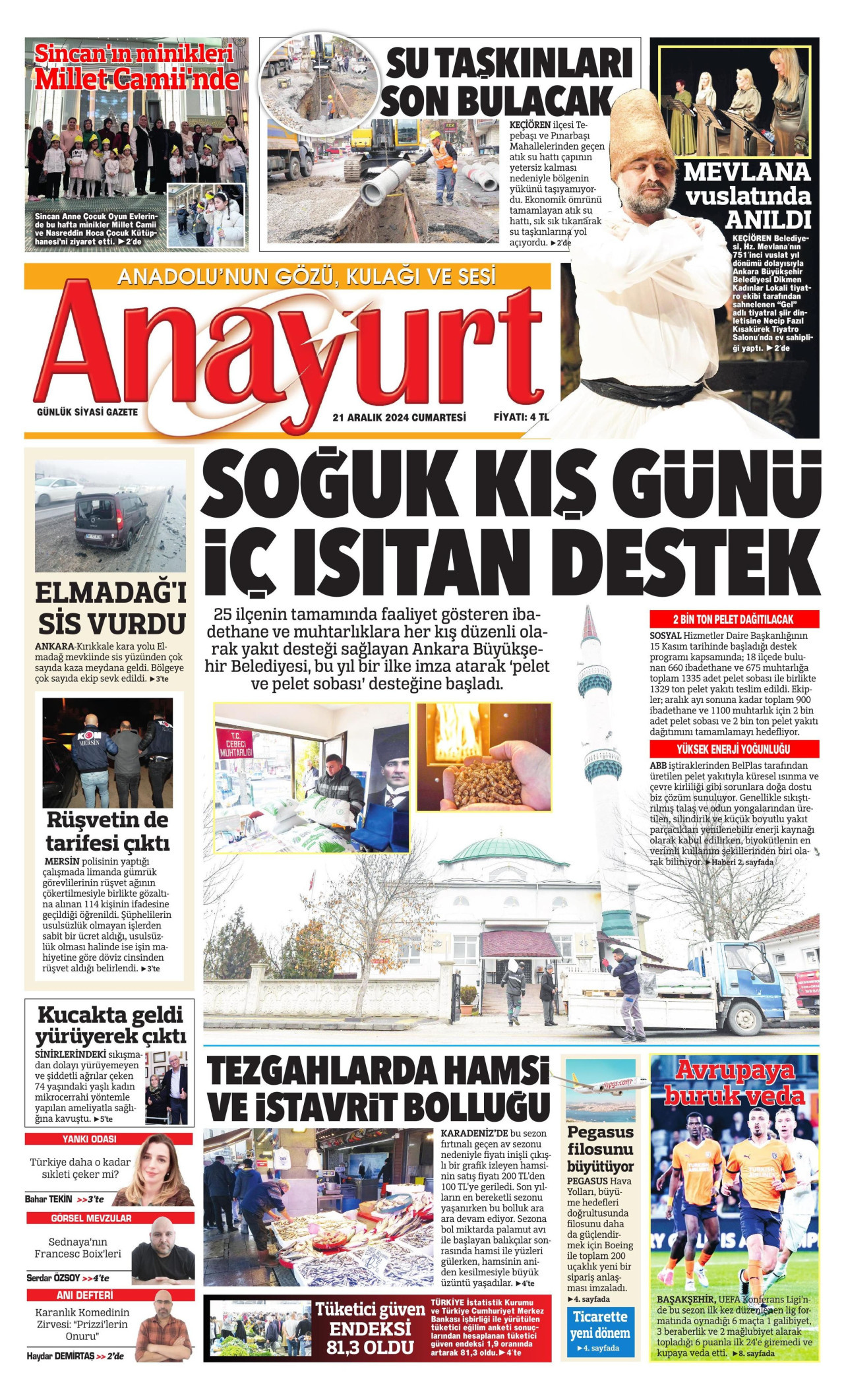 ANAYURT gazetesinin 21 Aralık 2024 tarihli birinci sayfası