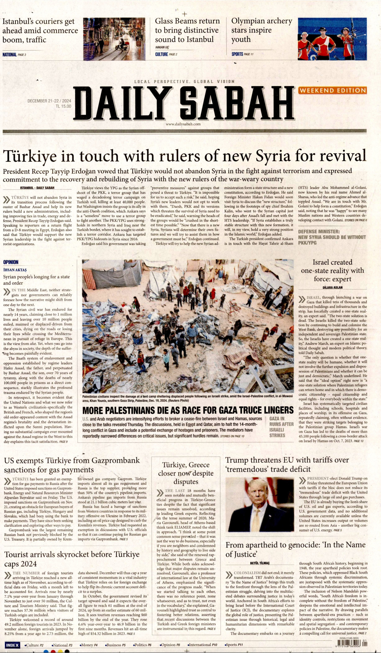 DAİLY SABAH gazetesinin 21 Aralık 2024 tarihli birinci sayfası
