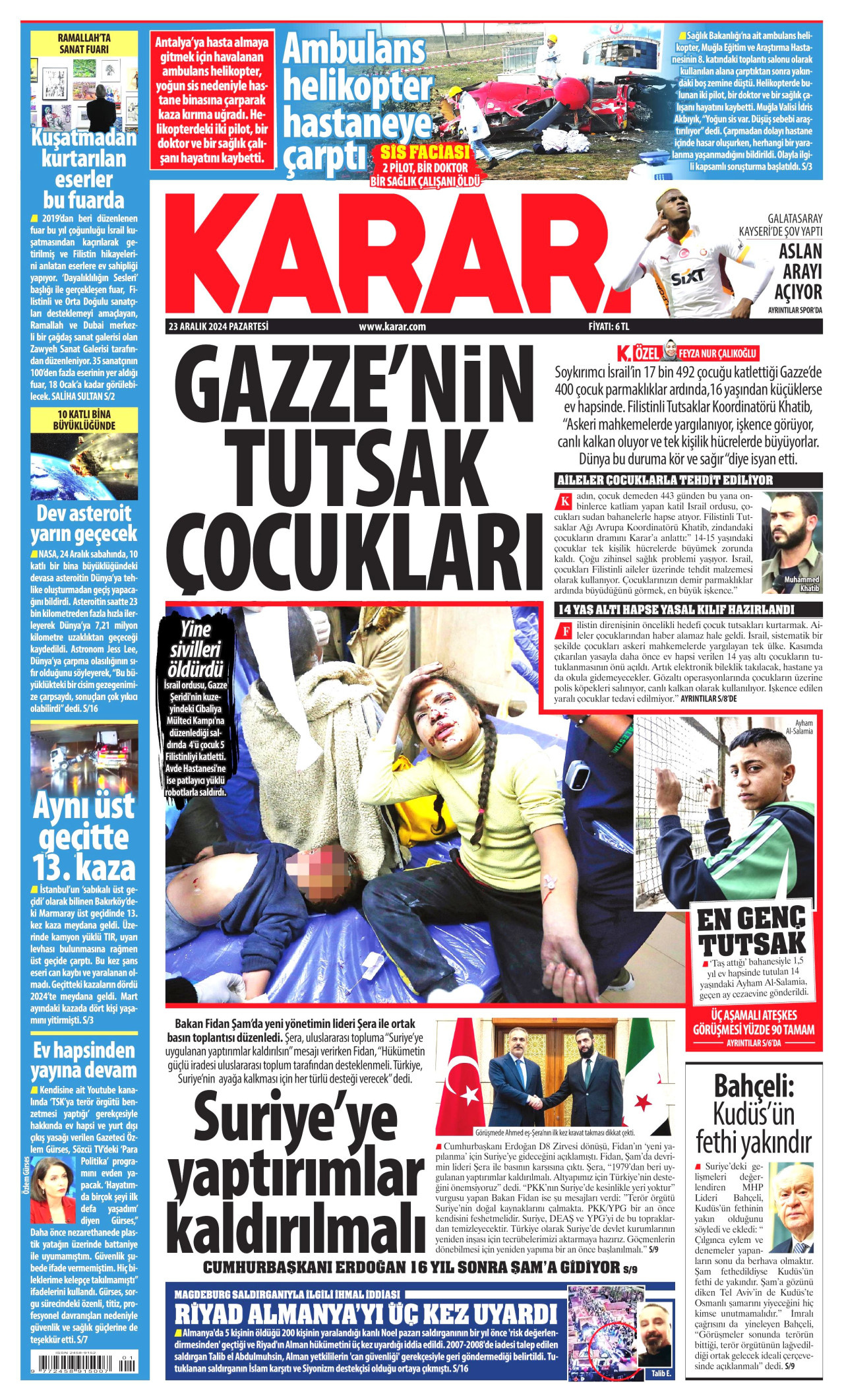KARAR gazetesinin 23 Aralık 2024 tarihli birinci sayfası
