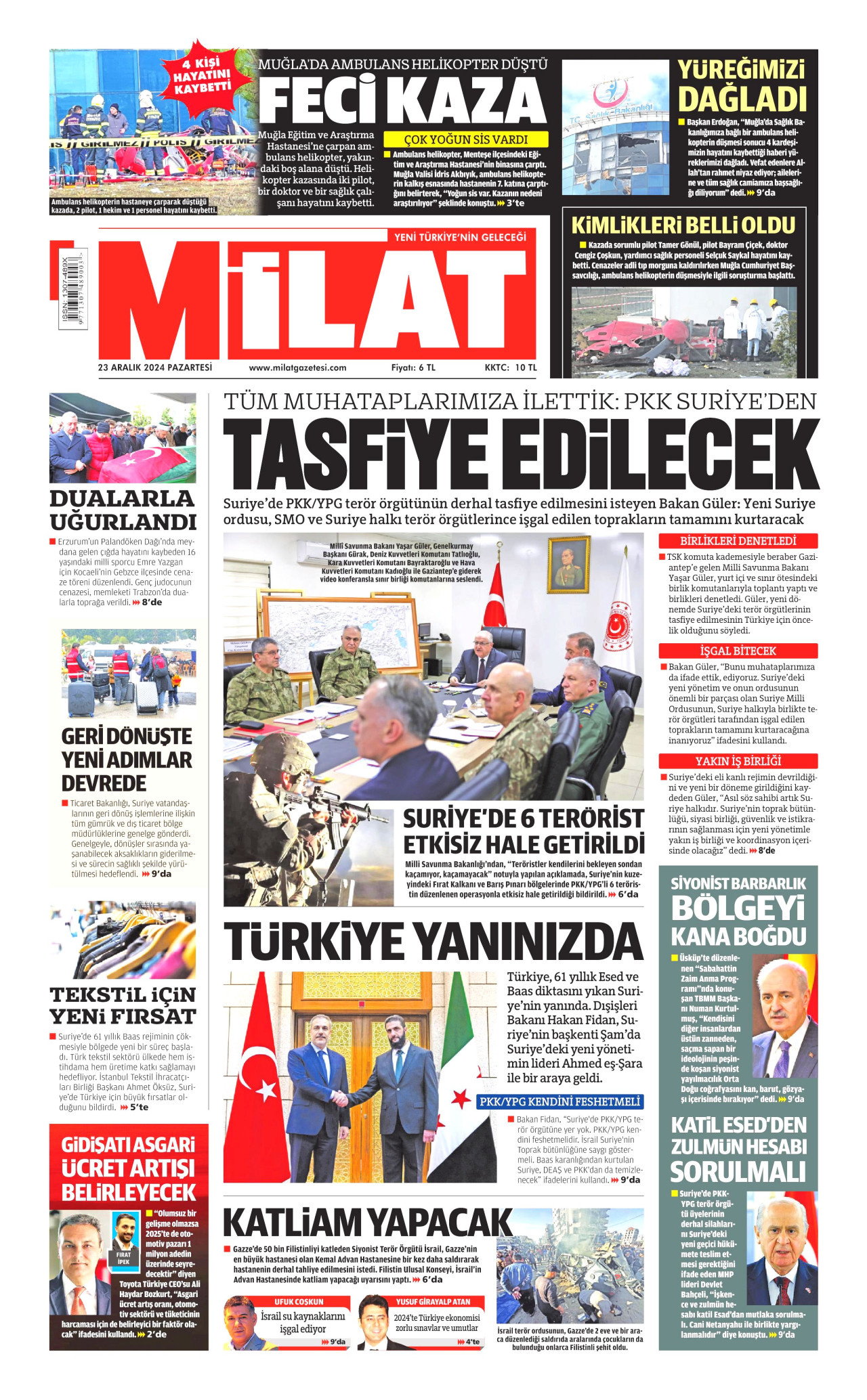 MİLAT gazetesinin 23 Aralık 2024 tarihli birinci sayfası