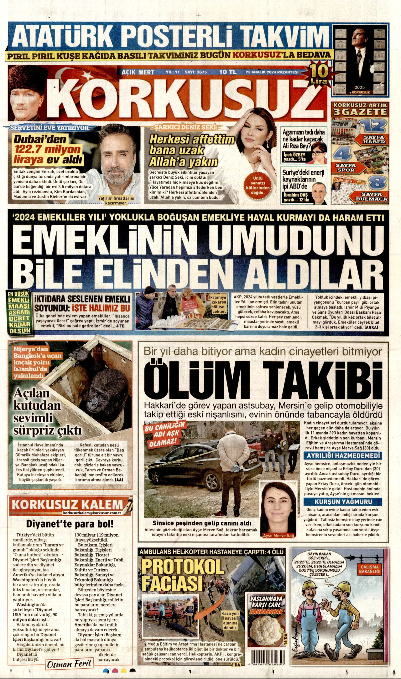 KORKUSUZ gazetesinin 23 Aralık 2024 tarihli birinci sayfası