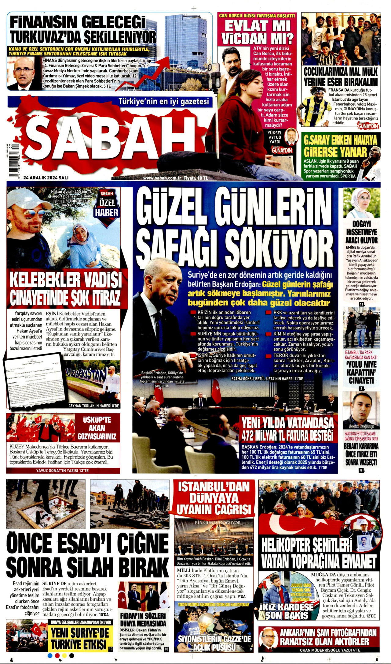 SABAH gazetesinin 24 Aralık 2024 tarihli birinci sayfası