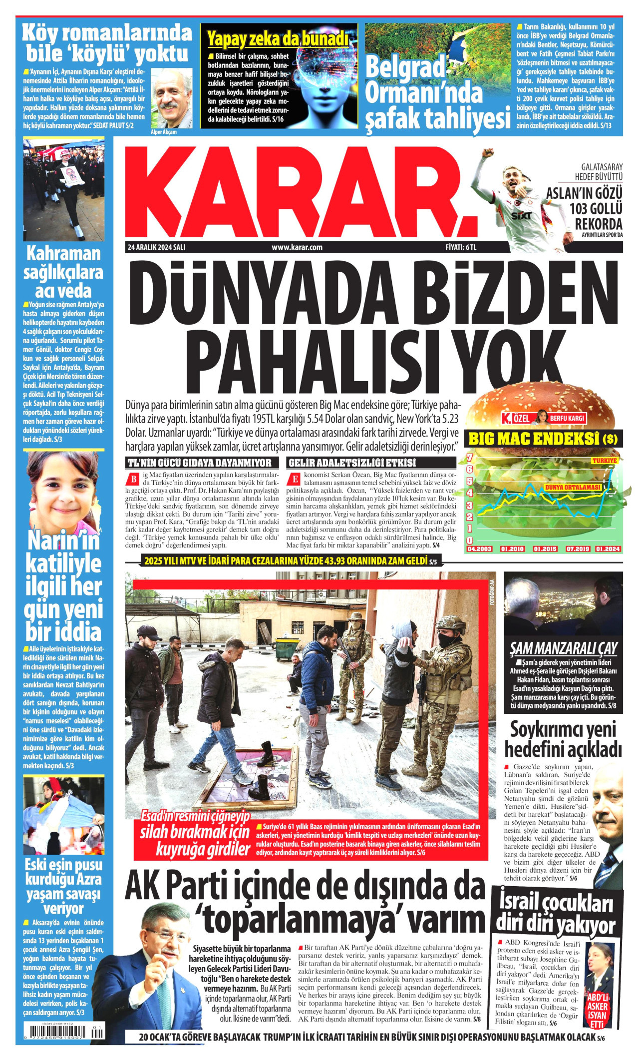KARAR gazetesinin 24 Aralık 2024 tarihli birinci sayfası