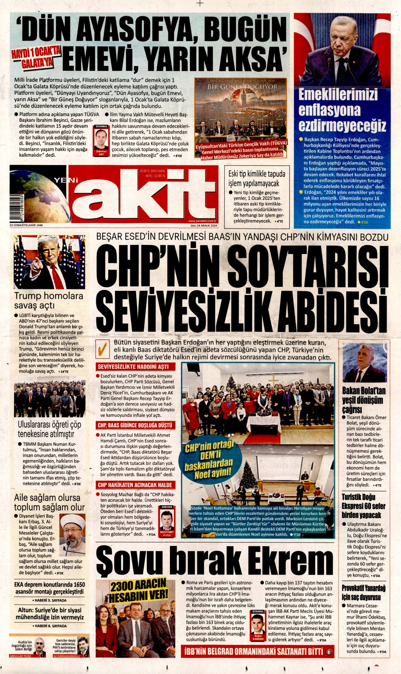 YENİ AKİT gazetesinin 24 Aralık 2024 tarihli birinci sayfası