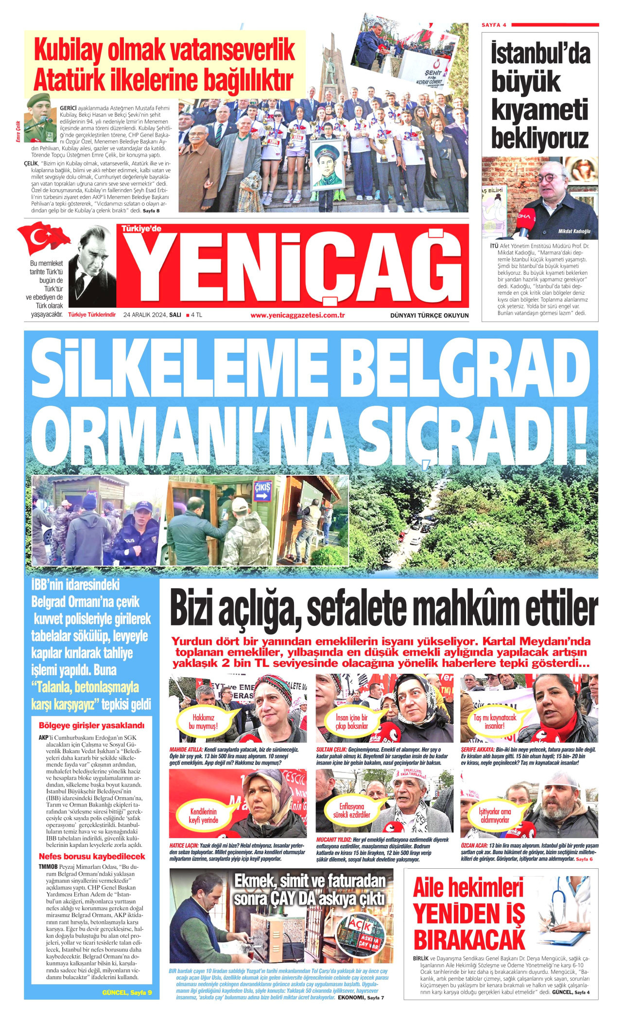 YENİÇAĞ gazetesinin 24 Aralık 2024 tarihli birinci sayfası