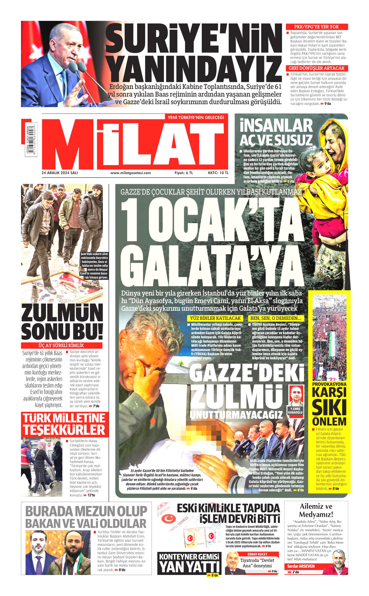 MİLAT gazetesinin 24 Aralık 2024 tarihli birinci sayfası