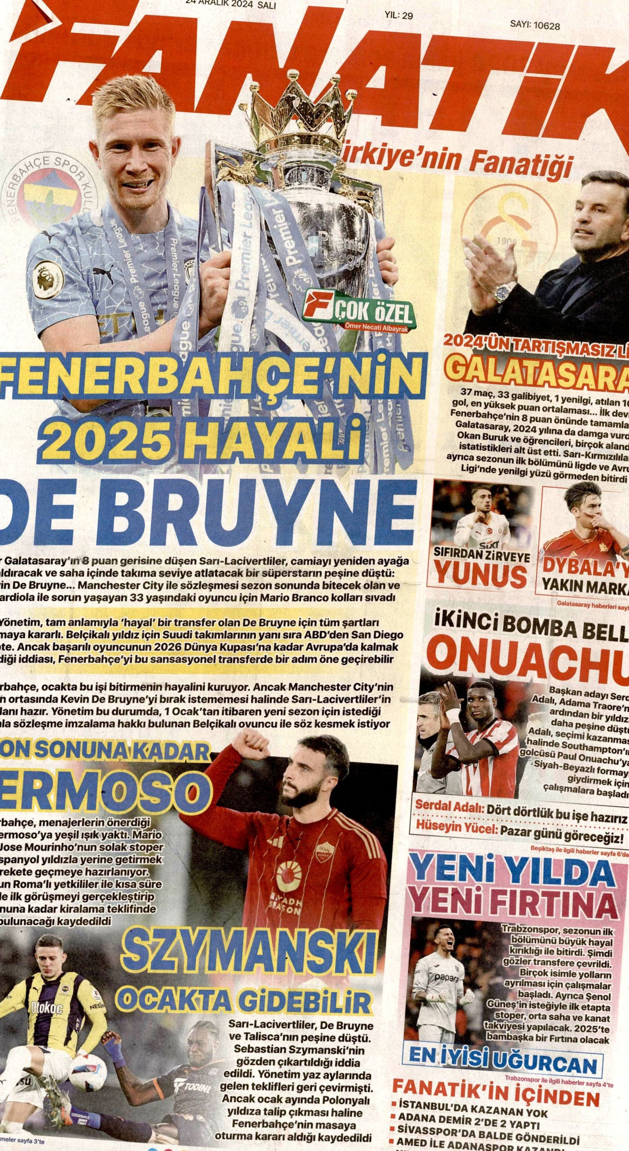 FANATİK gazetesinin 24 Aralık 2024 tarihli birinci sayfası