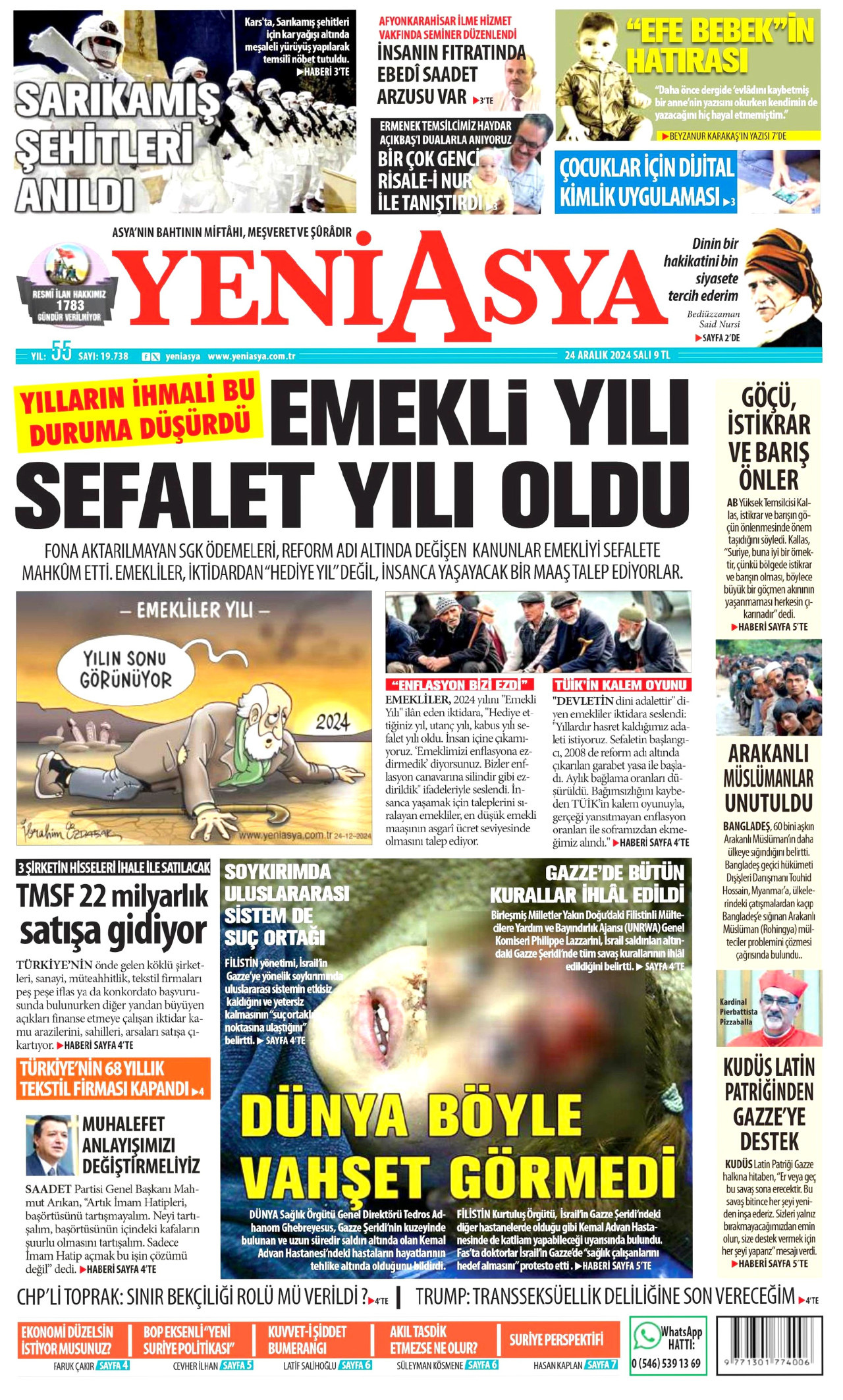 YENİ ASYA gazetesinin 24 Aralık 2024 tarihli birinci sayfası
