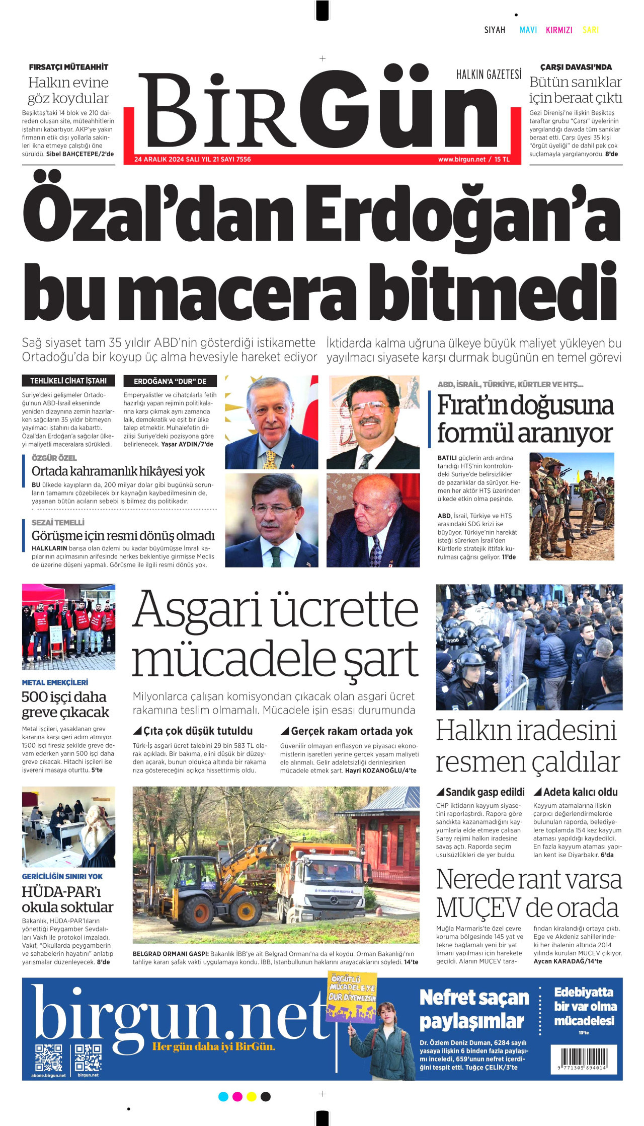 BİRGÜN gazetesinin 24 Aralık 2024 tarihli birinci sayfası