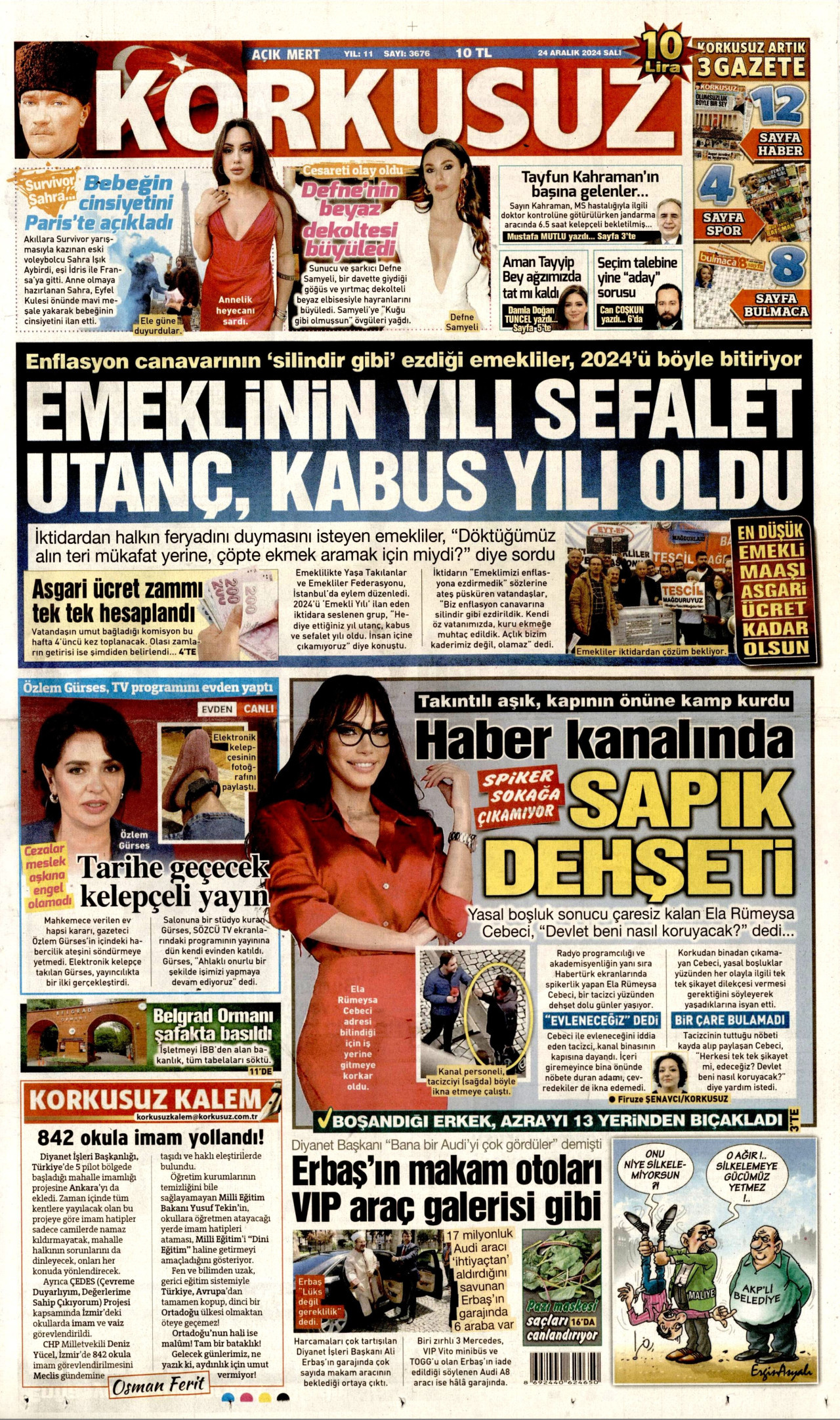 KORKUSUZ gazetesinin 24 Aralık 2024 tarihli birinci sayfası