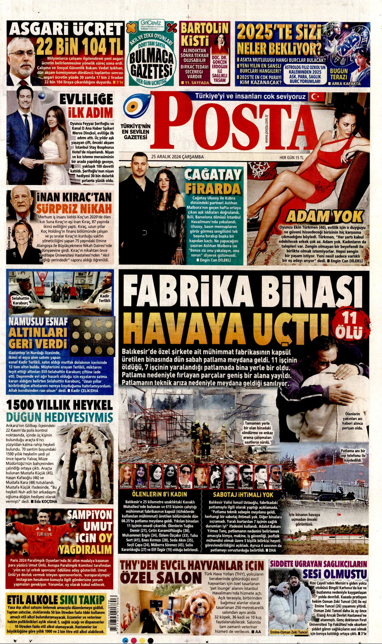 POSTA gazetesinin 25 Aralık 2024 tarihli birinci sayfası