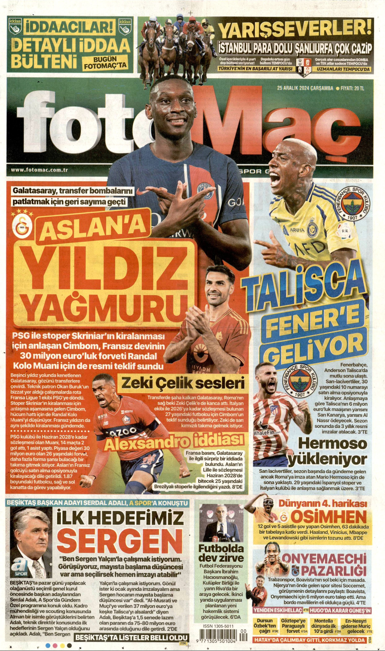 FOTOMAÇ gazetesinin 25 Aralık 2024 tarihli birinci sayfası
