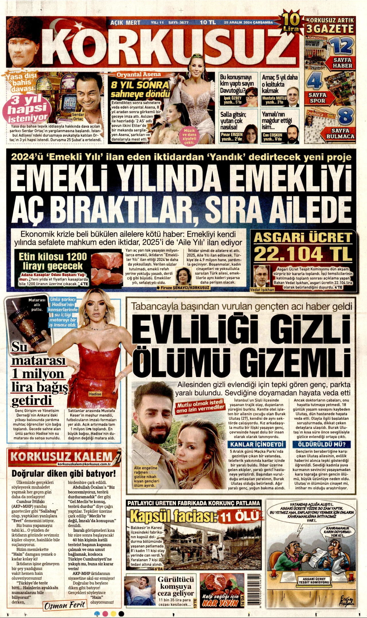 KORKUSUZ gazetesinin 25 Aralık 2024 tarihli birinci sayfası