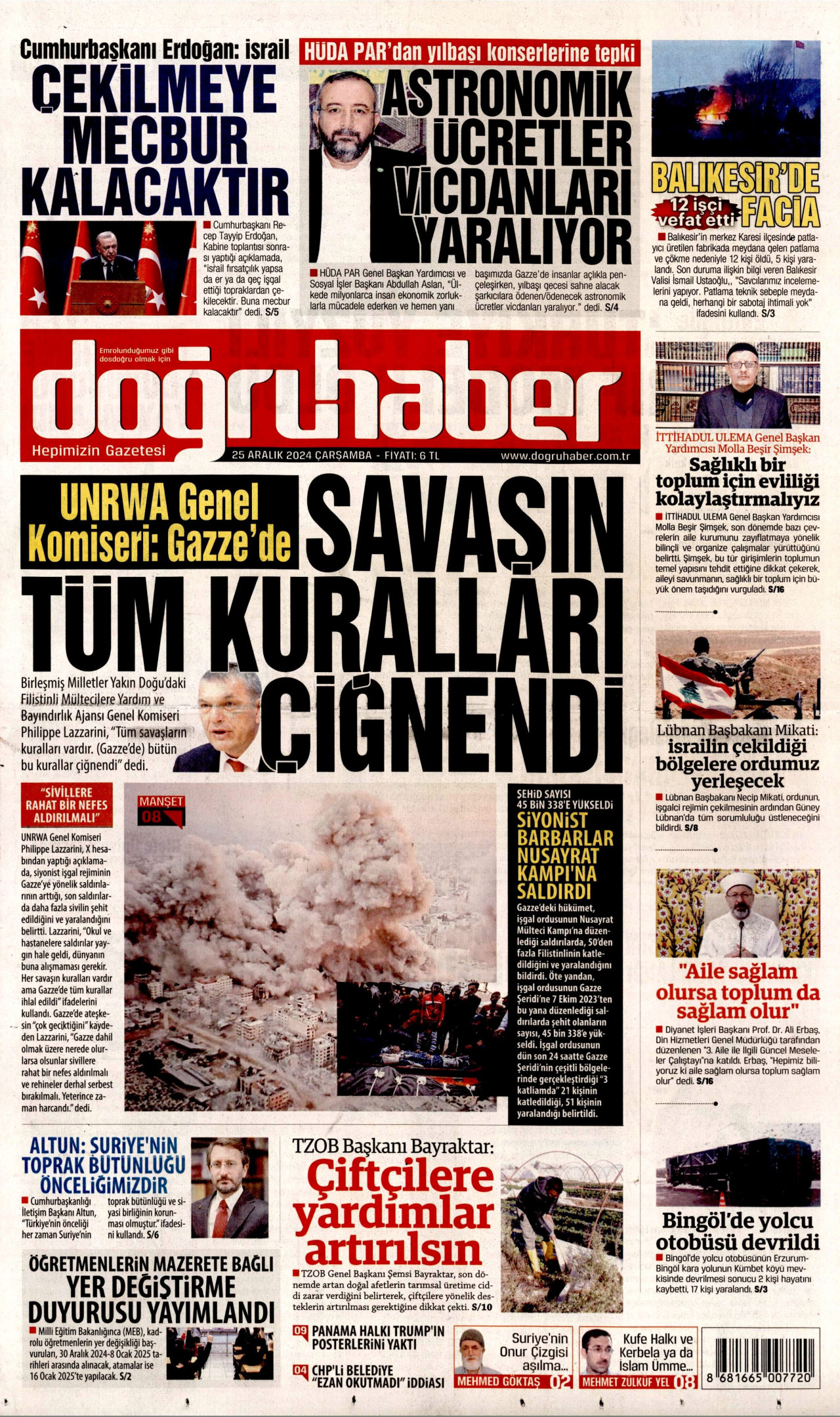 DOĞRU HABER gazetesinin 25 Aralık 2024 tarihli birinci sayfası