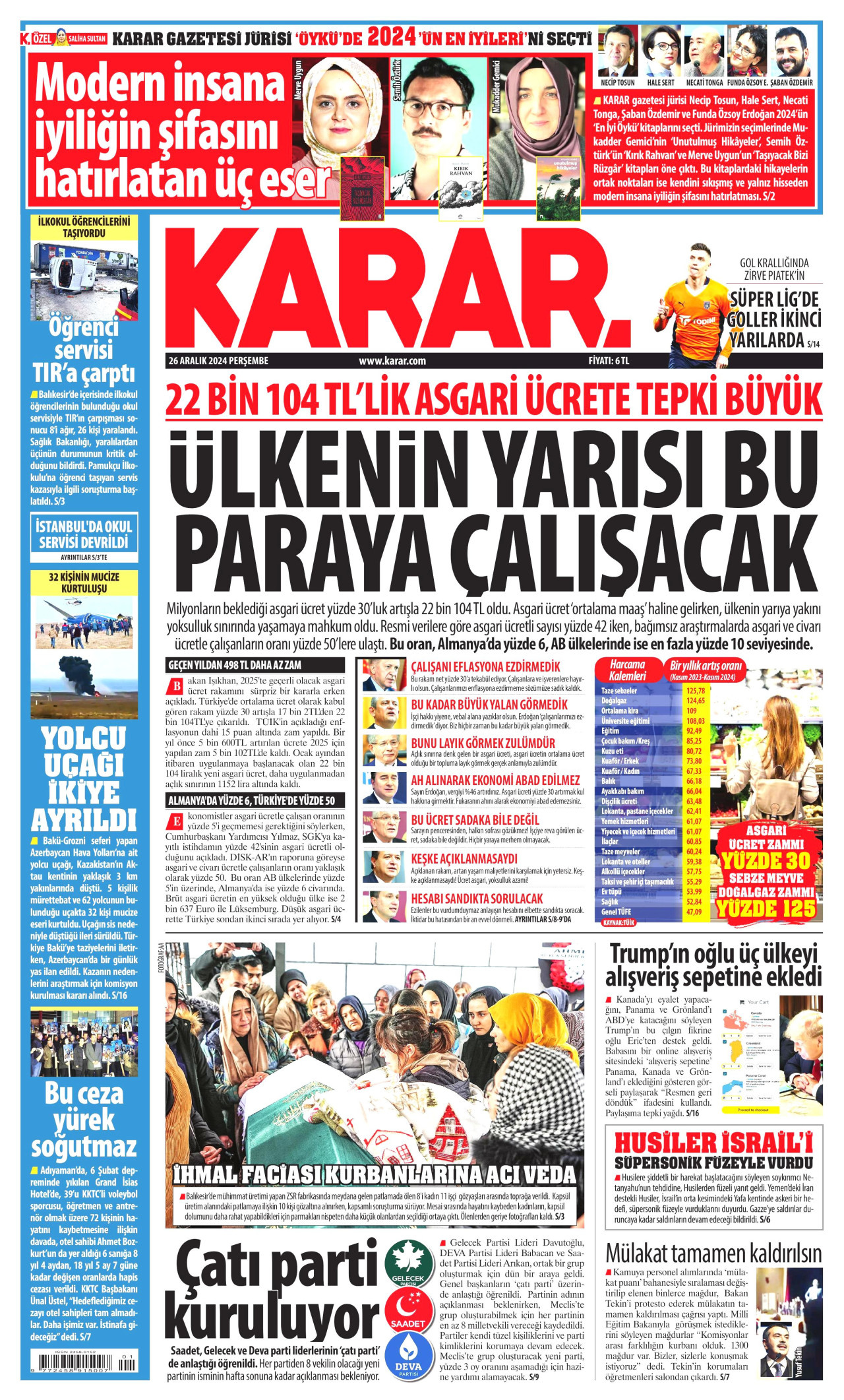 KARAR gazetesinin 26 Aralık 2024 tarihli birinci sayfası