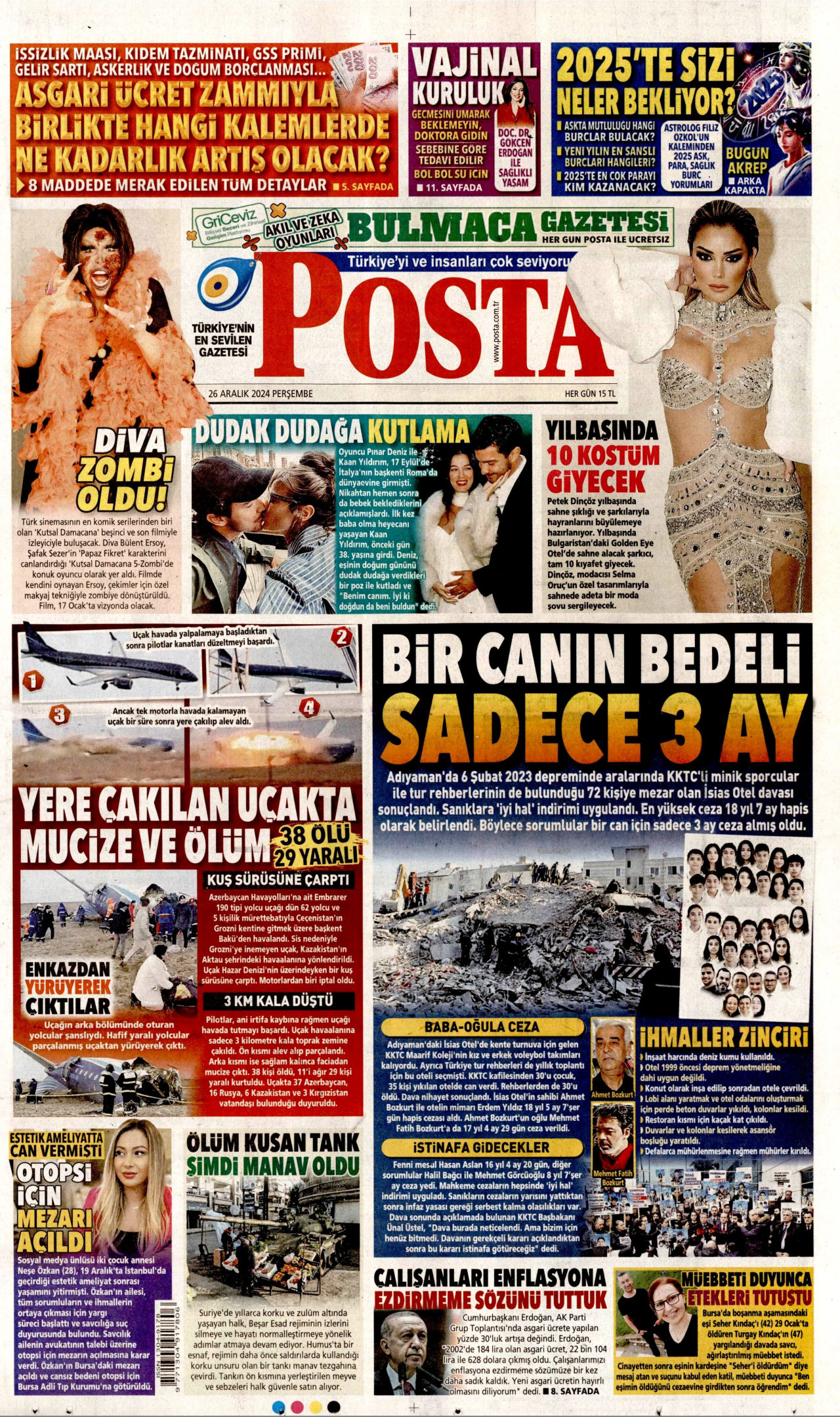 POSTA gazetesinin 26 Aralık 2024 tarihli birinci sayfası