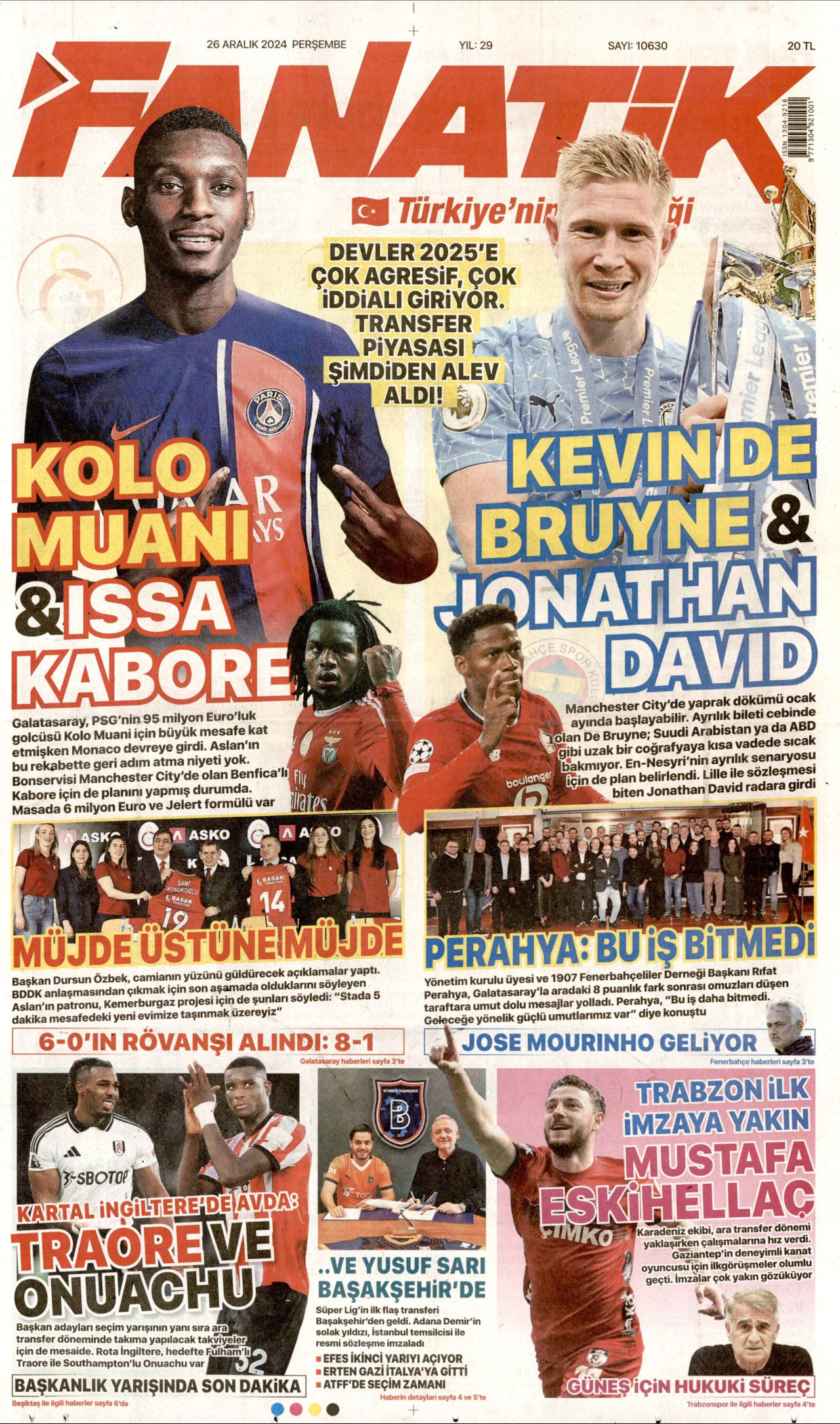 FANATİK gazetesinin 26 Aralık 2024 tarihli birinci sayfası