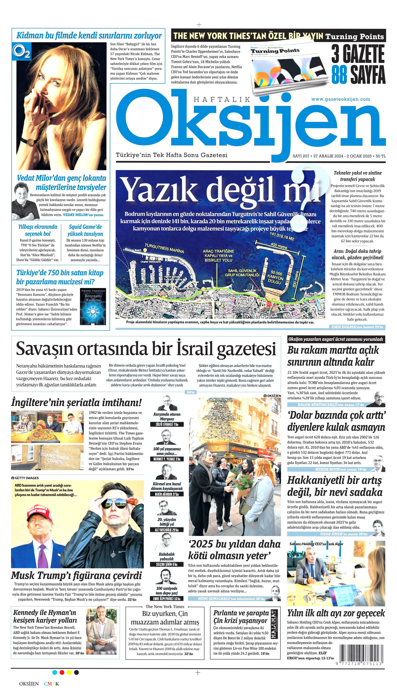 OKSİJEN gazetesinin 27 Aralık 2024 tarihli birinci sayfası