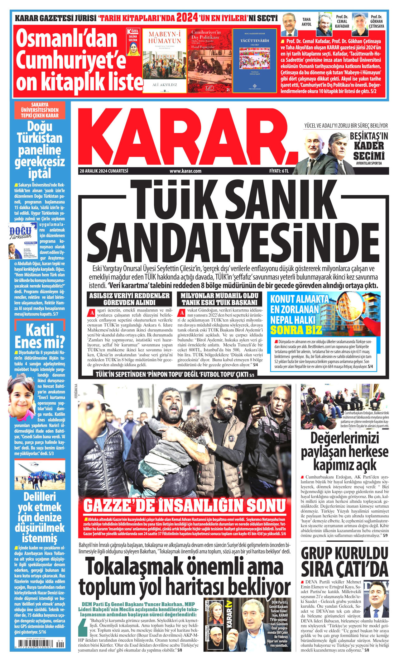 KARAR gazetesinin 28 Aralık 2024 tarihli birinci sayfası