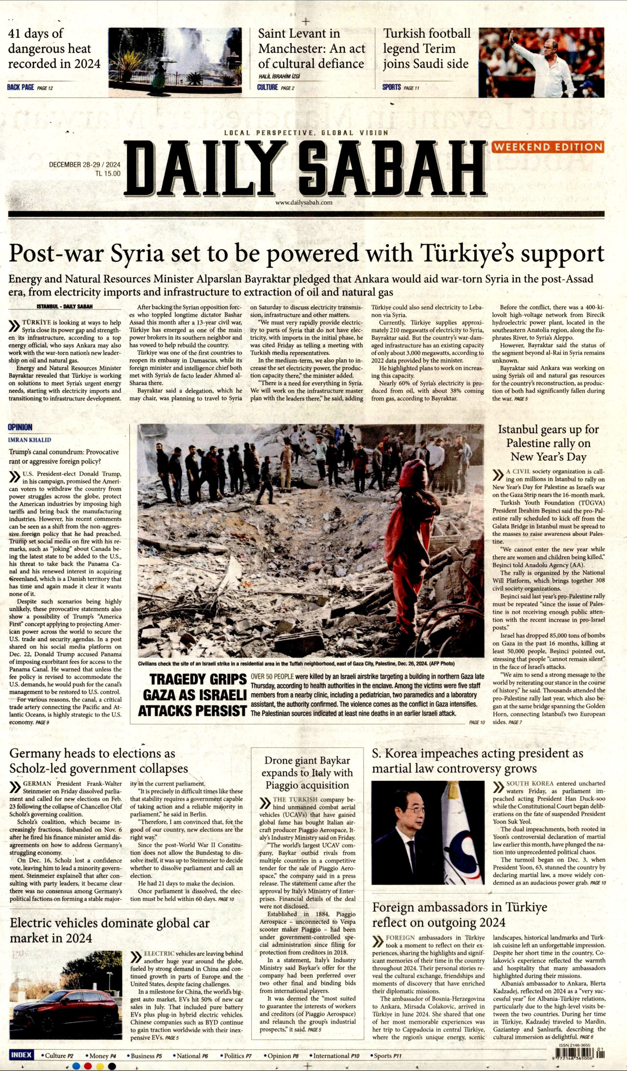DAİLY SABAH gazetesinin 28 Aralık 2024 tarihli birinci sayfası