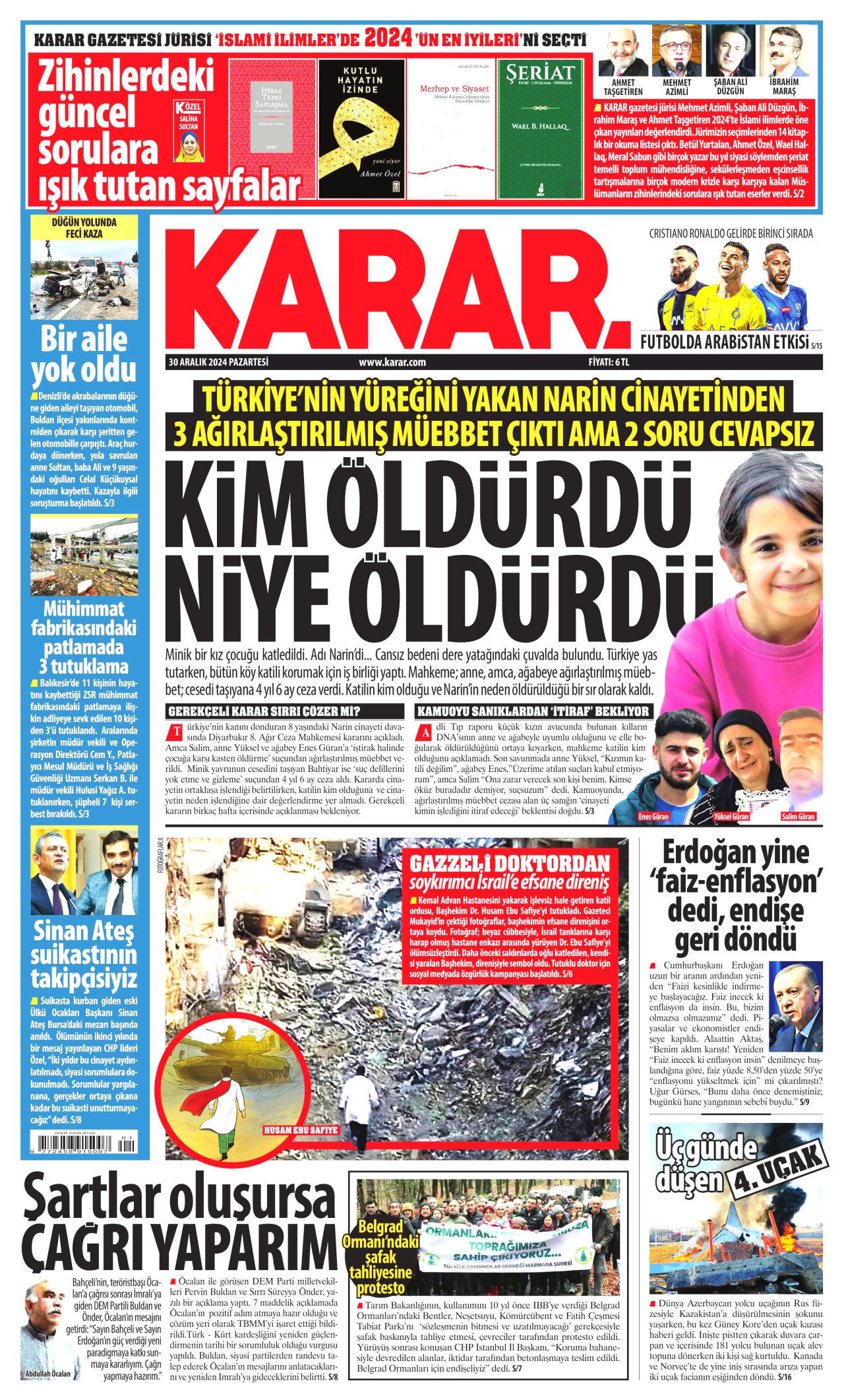 KARAR gazetesinin 30 Aralık 2024 tarihli birinci sayfası