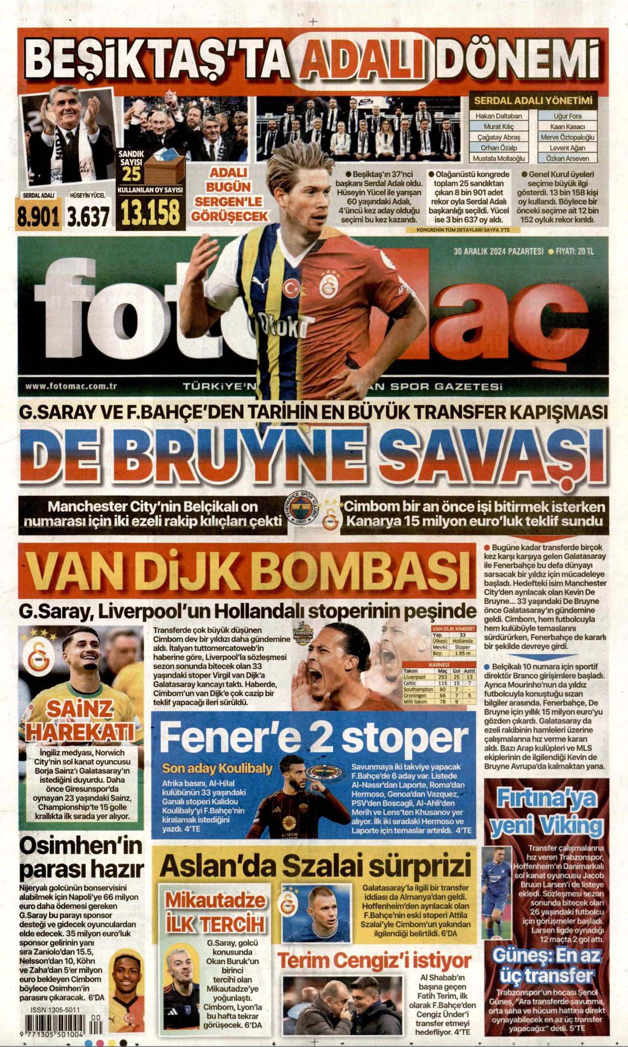 FOTOMAÇ gazetesinin 30 Aralık 2024 tarihli birinci sayfası