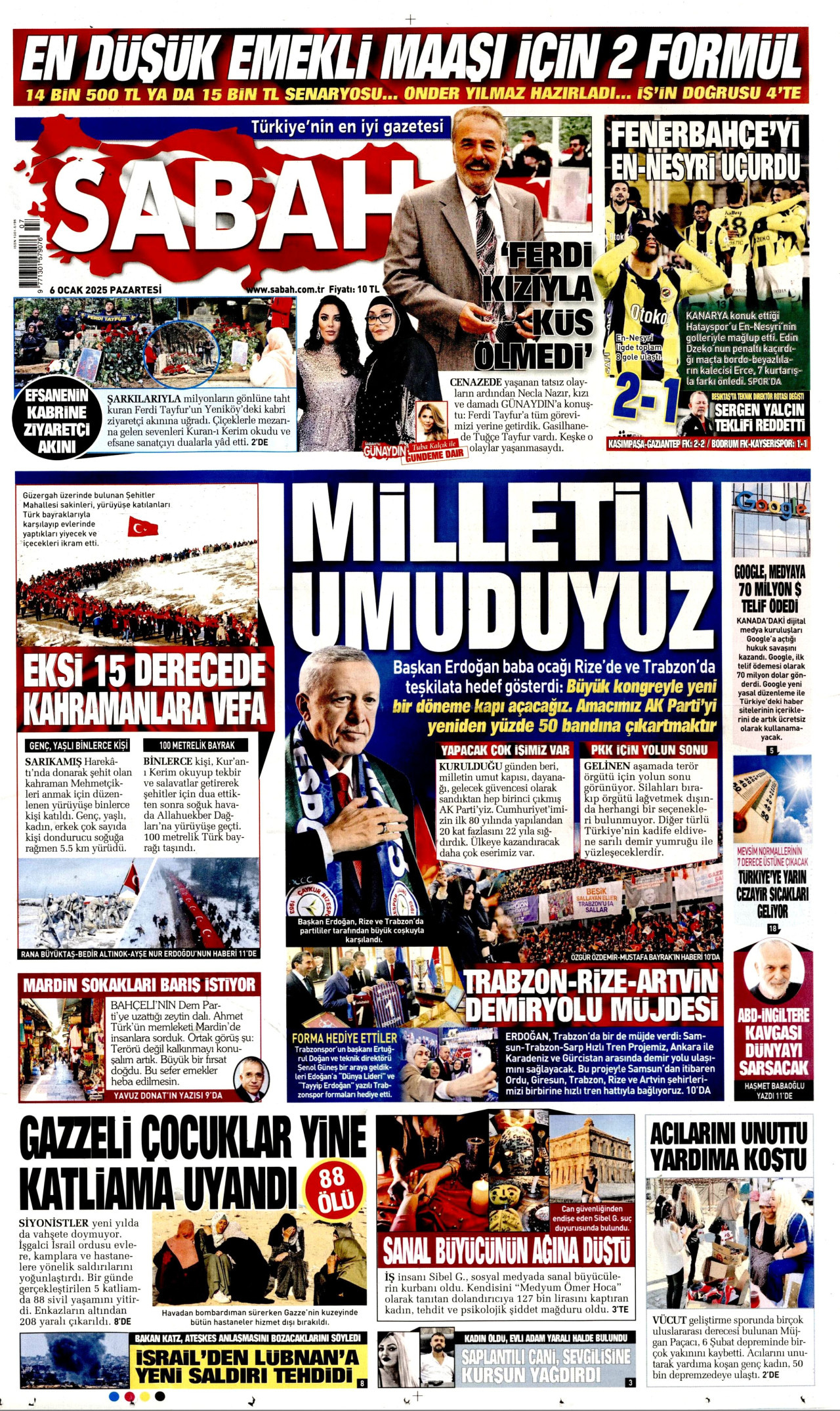 SABAH gazetesinin 6 Ocak 2025 tarihli birinci sayfası