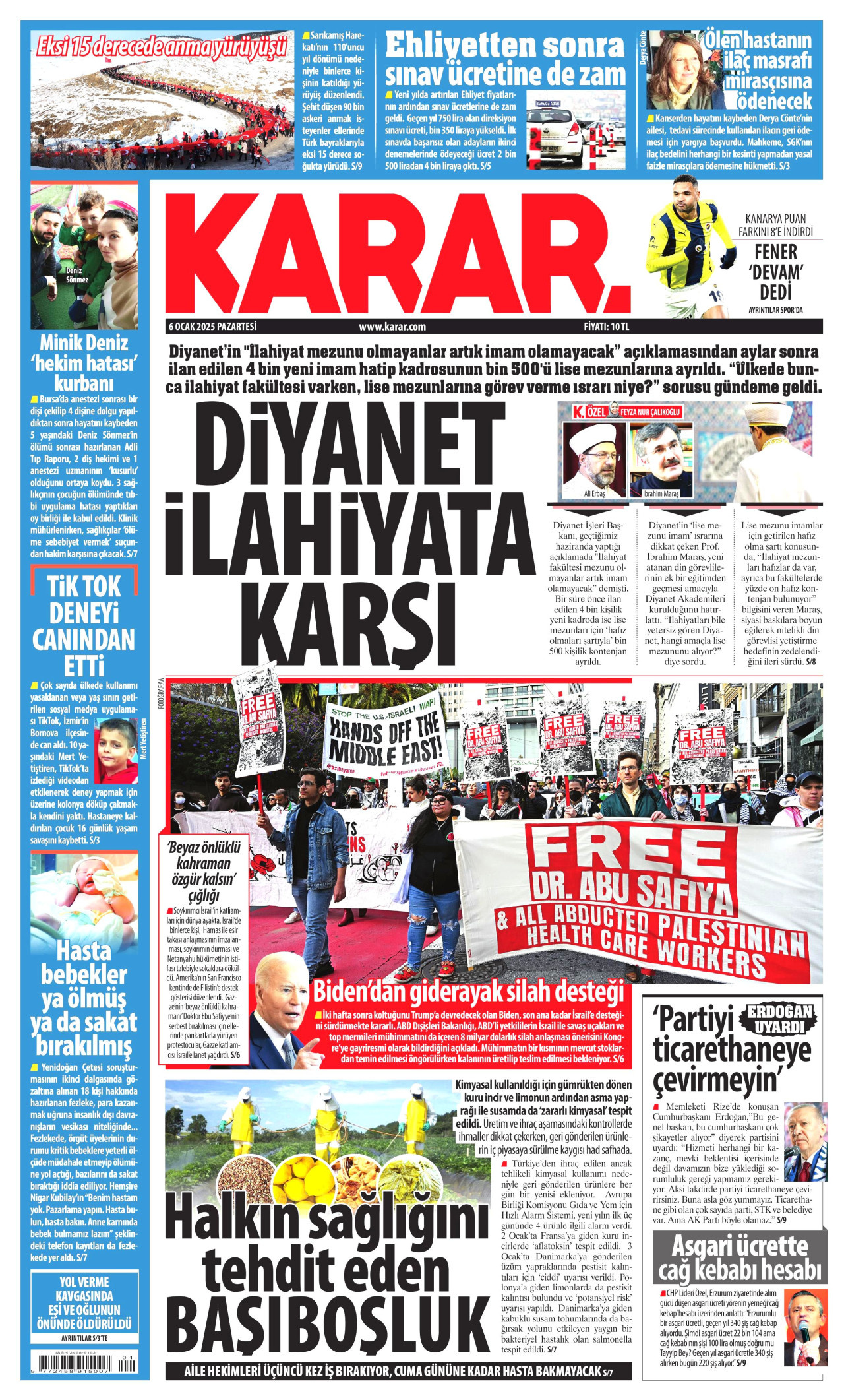 KARAR gazetesinin 6 Ocak 2025 tarihli birinci sayfası