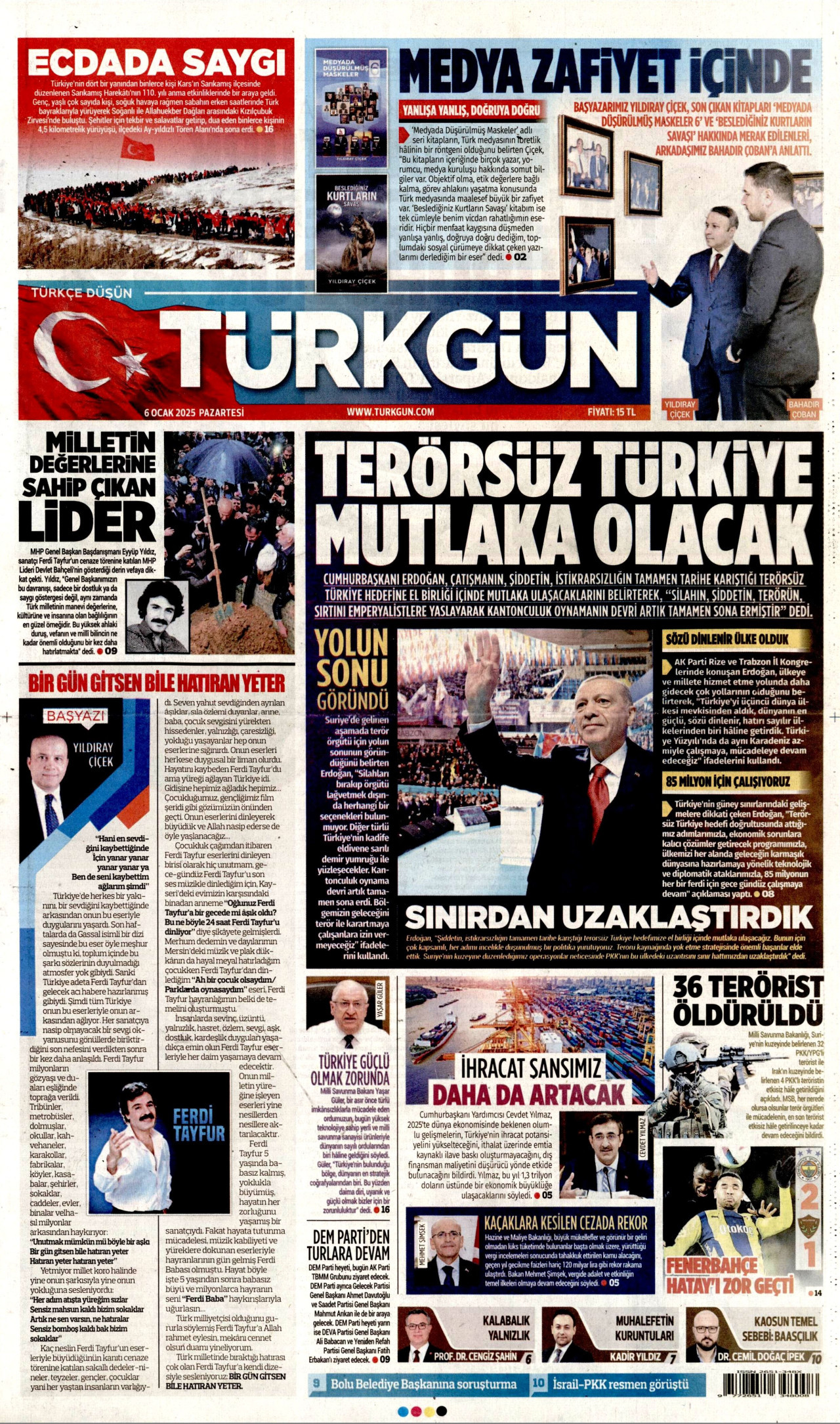 TÜRKGÜN gazetesinin 6 Ocak 2025 tarihli birinci sayfası