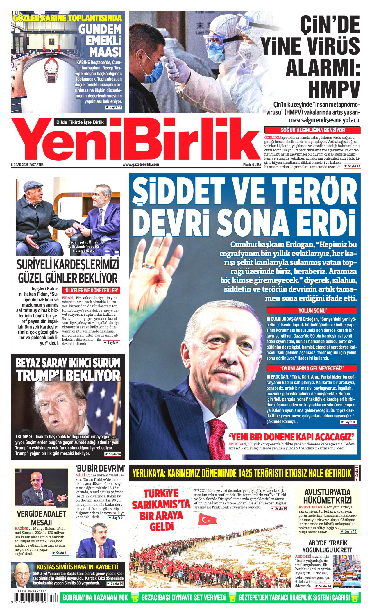 YENİBİRLİK gazetesinin 6 Ocak 2025 tarihli birinci sayfası