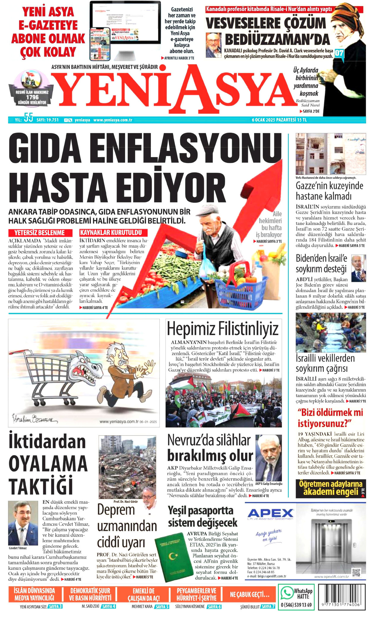 YENİ ASYA gazetesinin 6 Ocak 2025 tarihli birinci sayfası