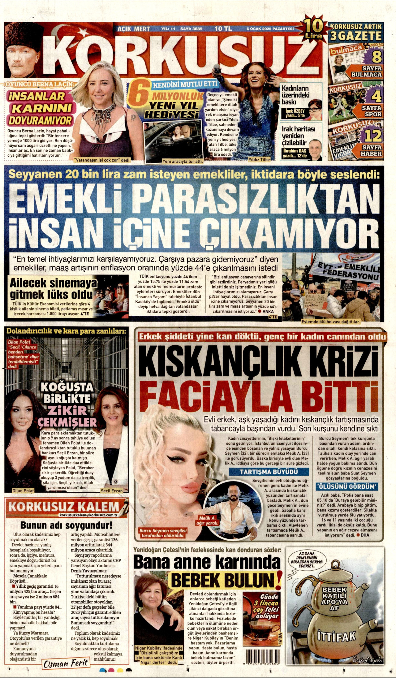 KORKUSUZ gazetesinin 6 Ocak 2025 tarihli birinci sayfası