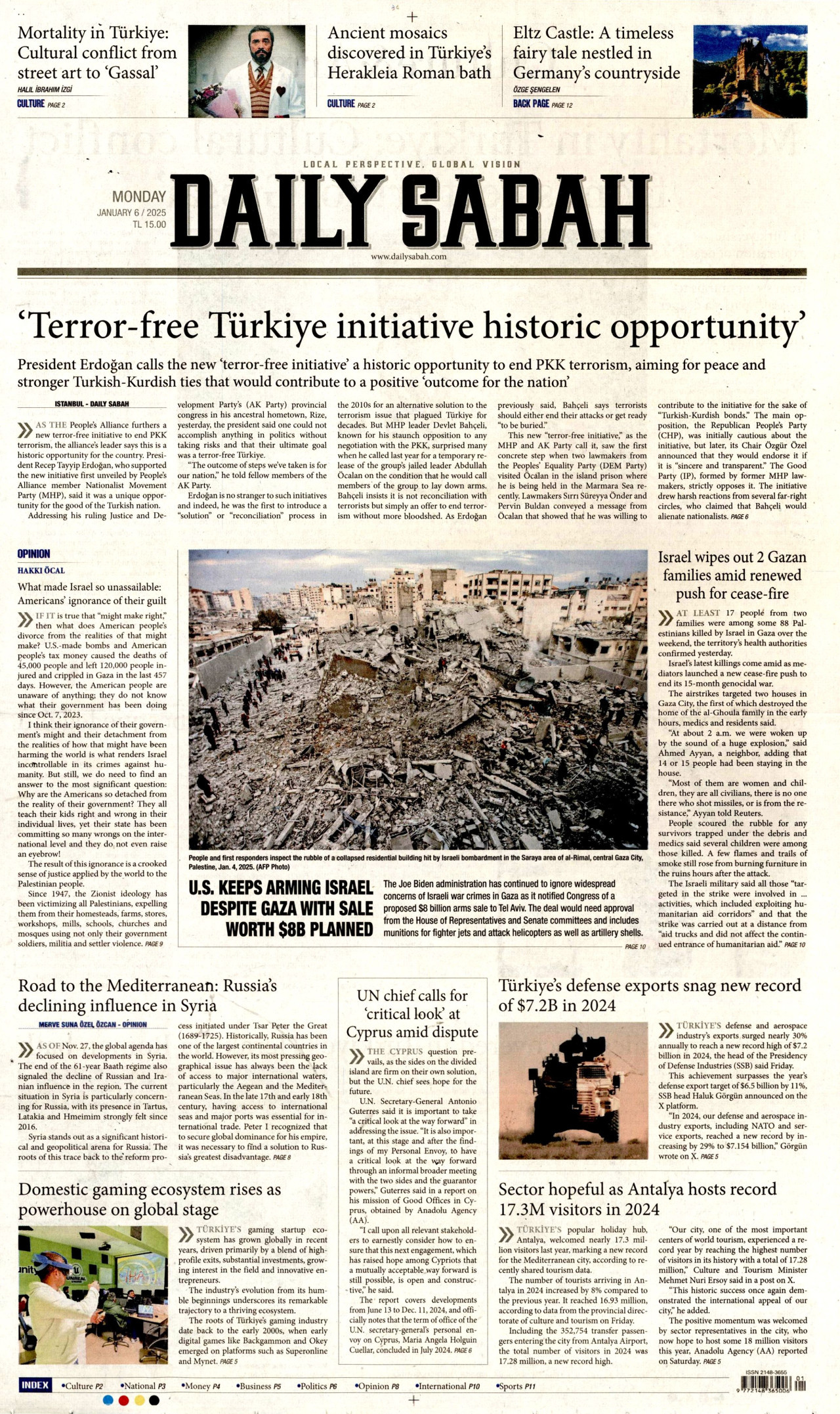 DAİLY SABAH gazetesinin 6 Ocak 2025 tarihli birinci sayfası