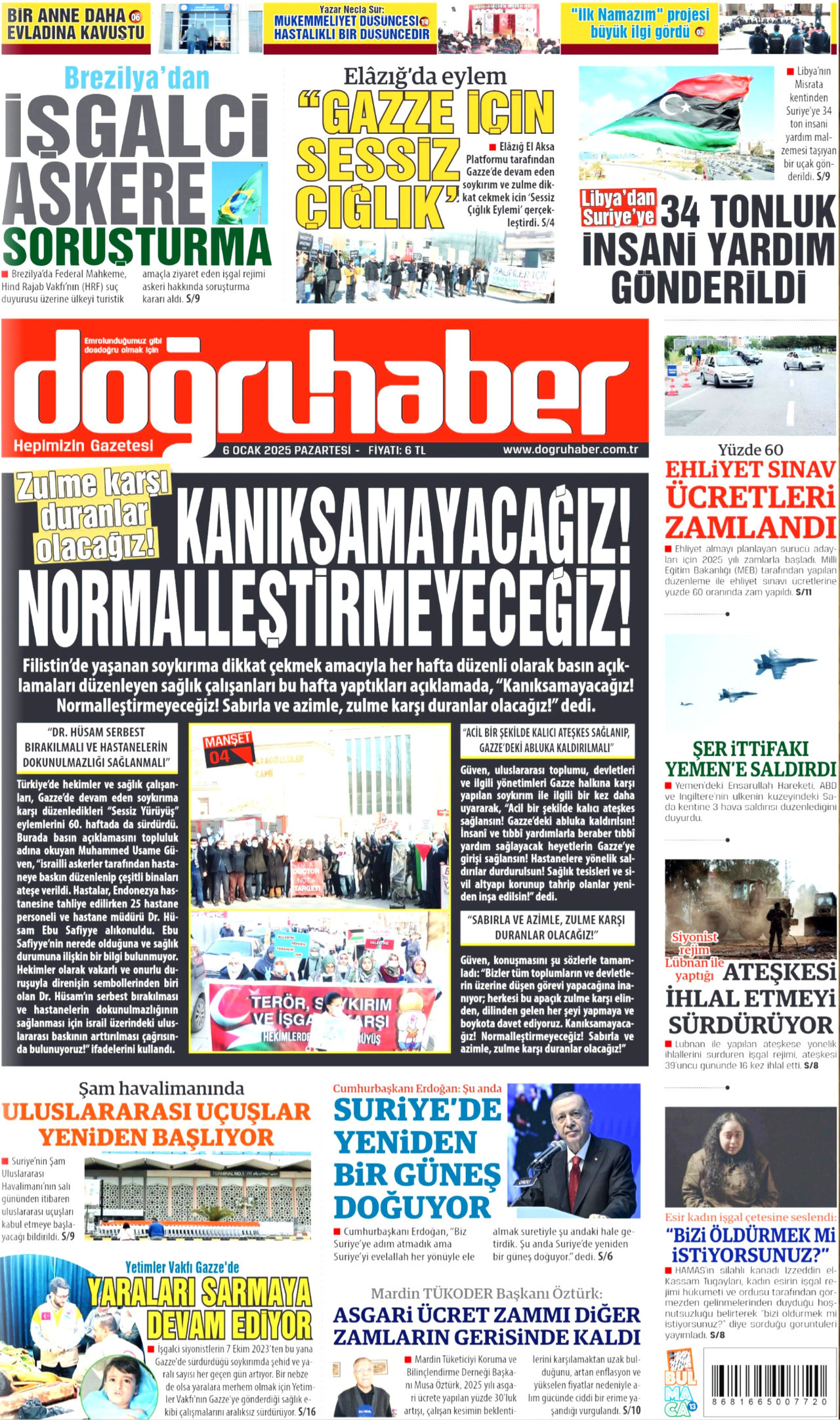 DOĞRU HABER gazetesinin 6 Ocak 2025 tarihli birinci sayfası