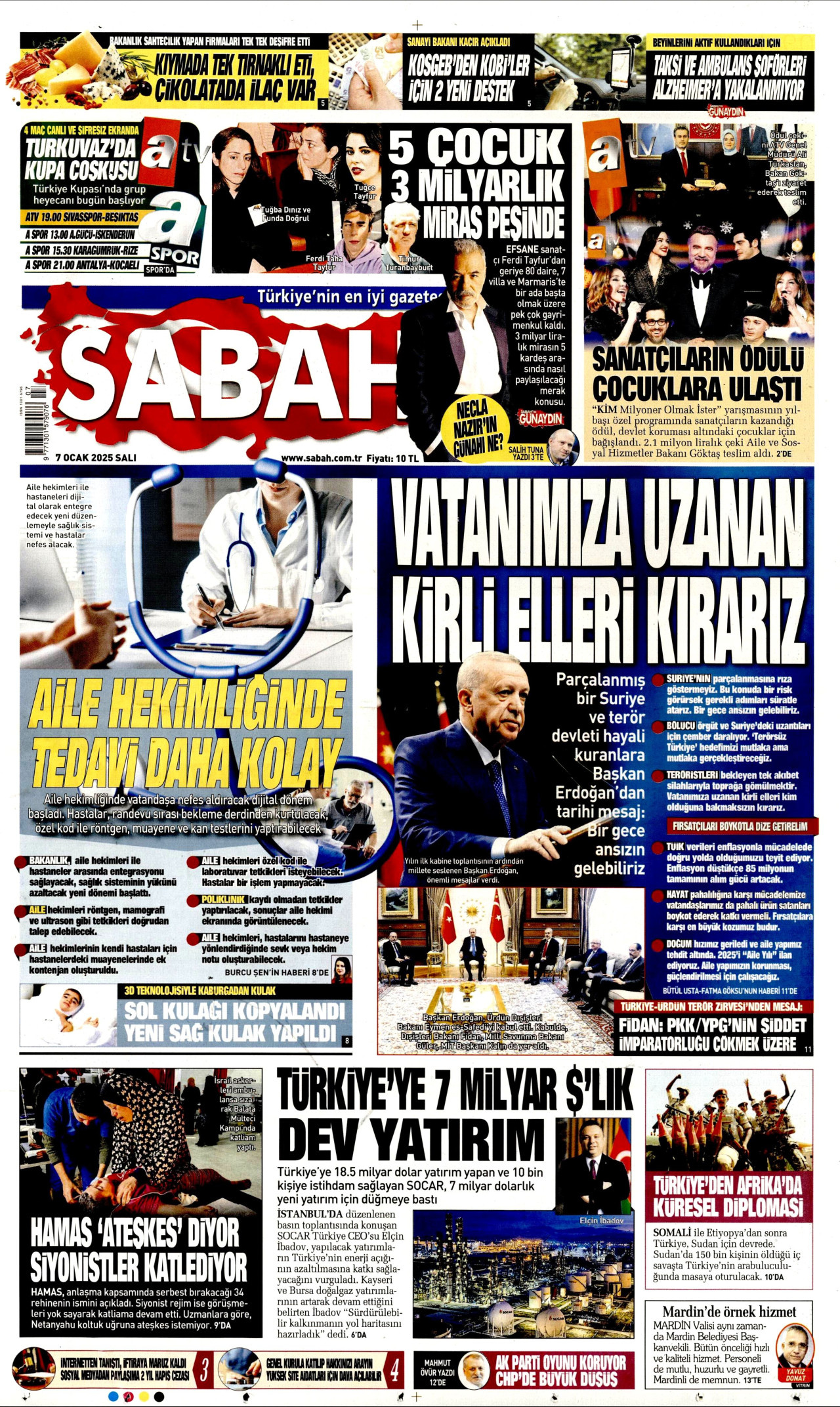 SABAH gazetesinin 7 Ocak 2025 tarihli birinci sayfası