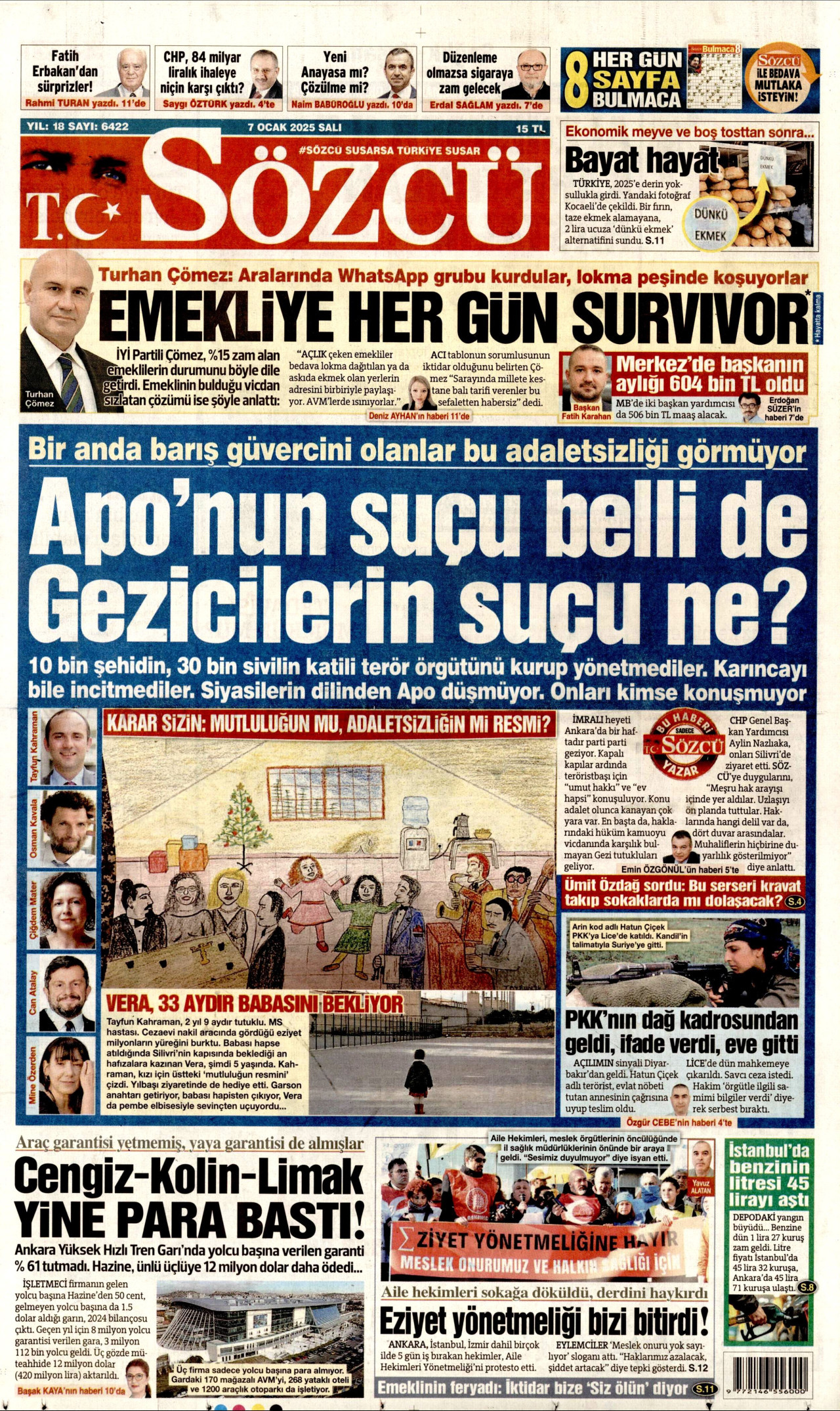 SÖZCÜ gazetesinin 7 Ocak 2025 tarihli birinci sayfası
