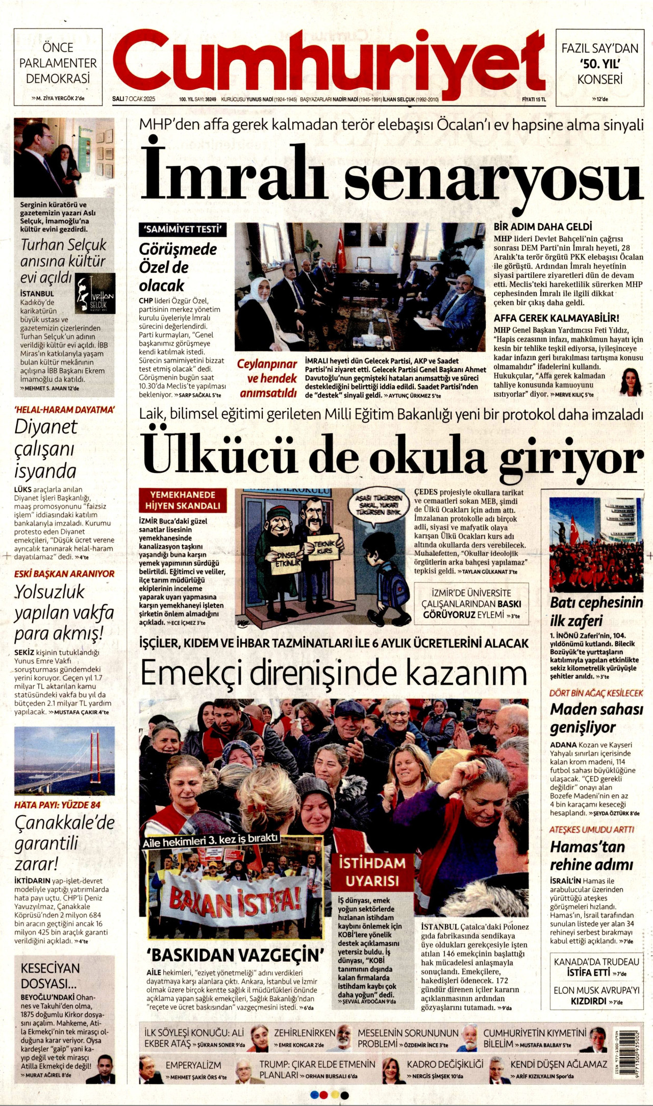 CUMHURİYET gazetesinin 7 Ocak 2025 tarihli birinci sayfası